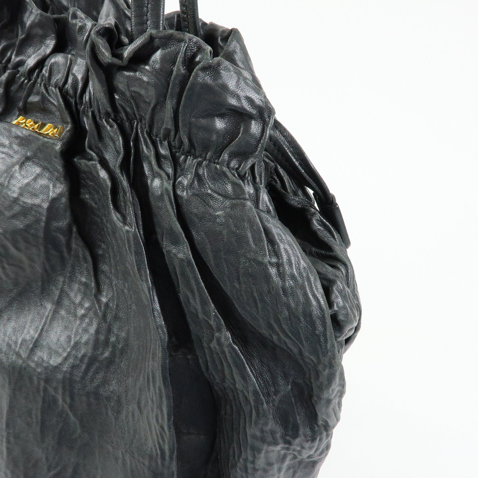 PRADA Leather Drawstring Shoulder Bag Hand Bag Black