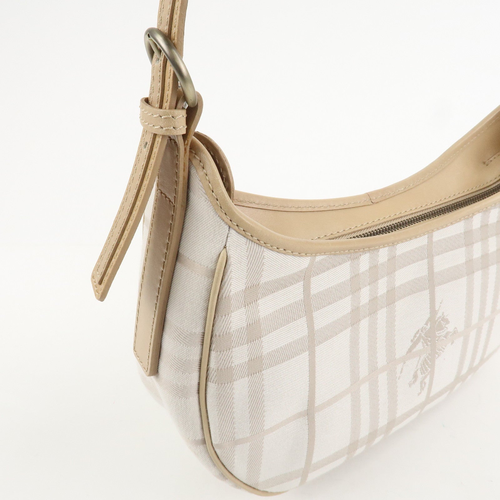 BURBERRY Canvas Leather Shoulder Bag Beige Gray Used