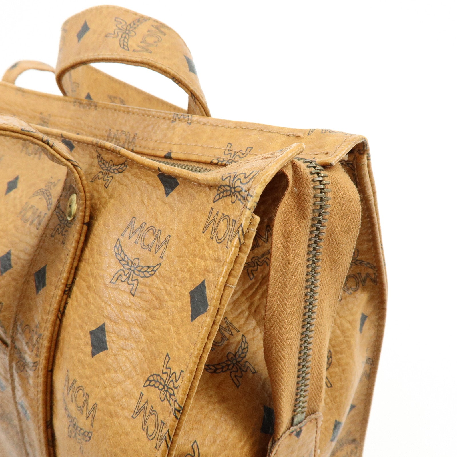 MCM Visetos PVC Tote Bag Shoulder Bag Hand Bag Cognac Brown