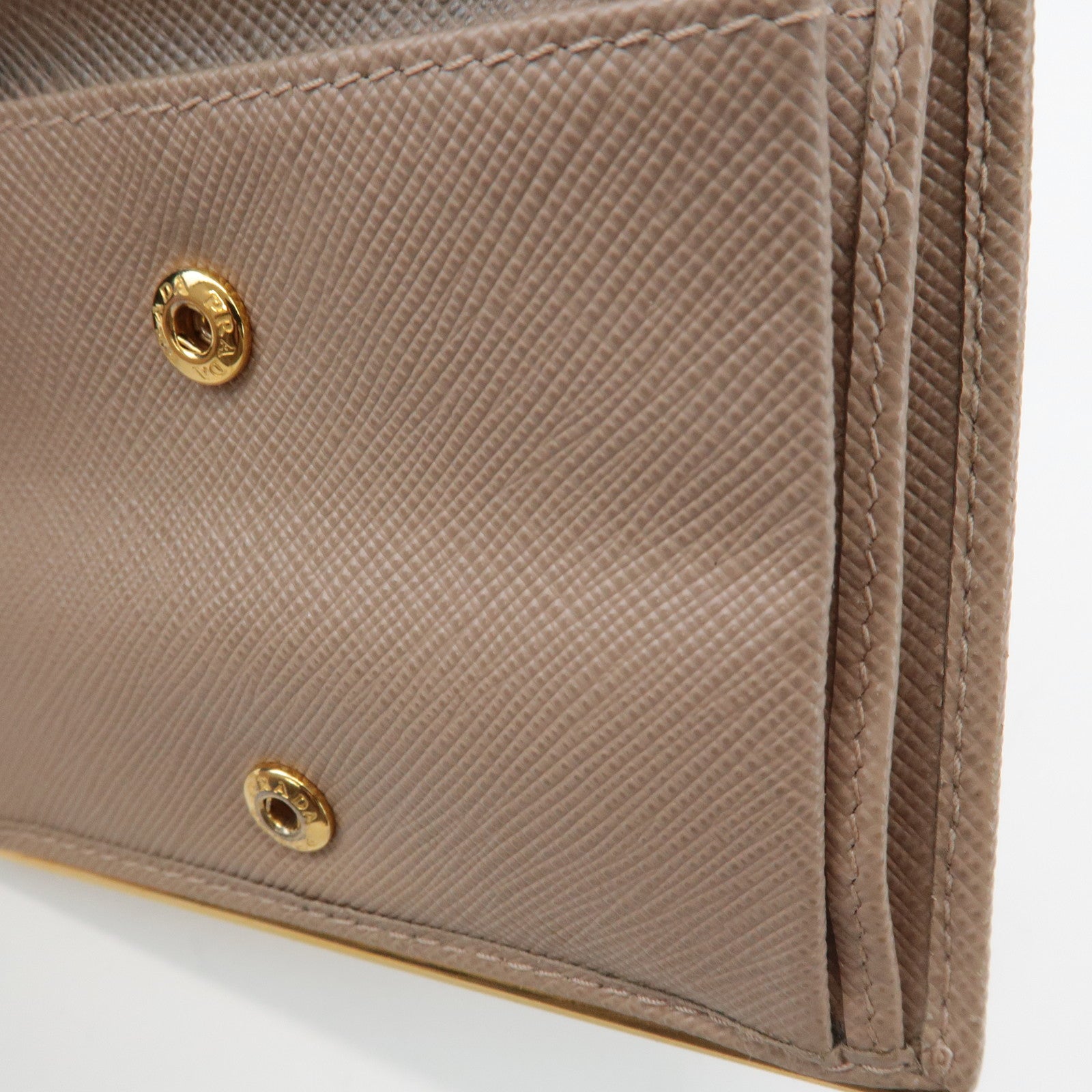 PRADA Logo Saffiano Leather Bi-Fold Small Wallet Beige 1MV204 Used