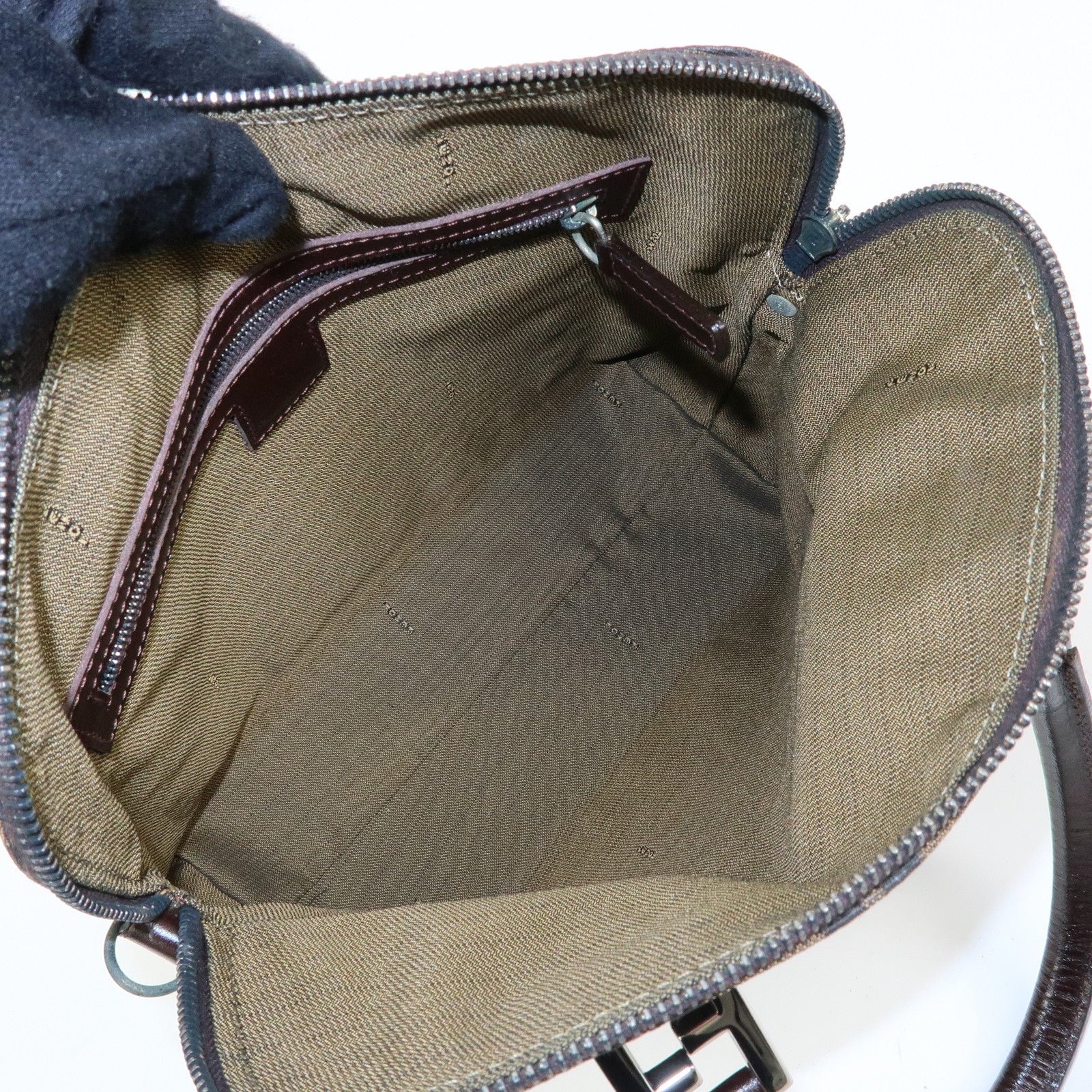 FENDI Zucca Jacquard Canvas Leather 2Way Bag Hand Bag Brown