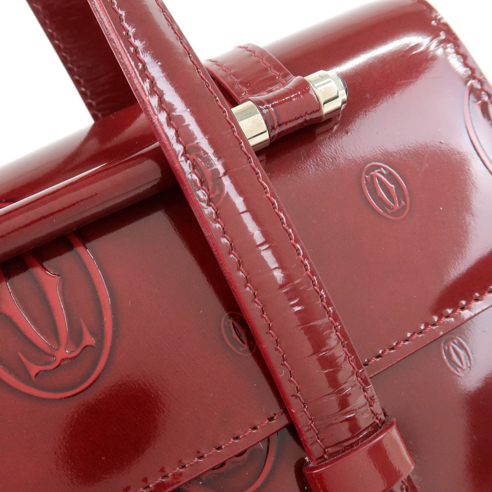 Cartier Happy Birthday Patent Leather Hand Bag Tote Bag Bordeaux