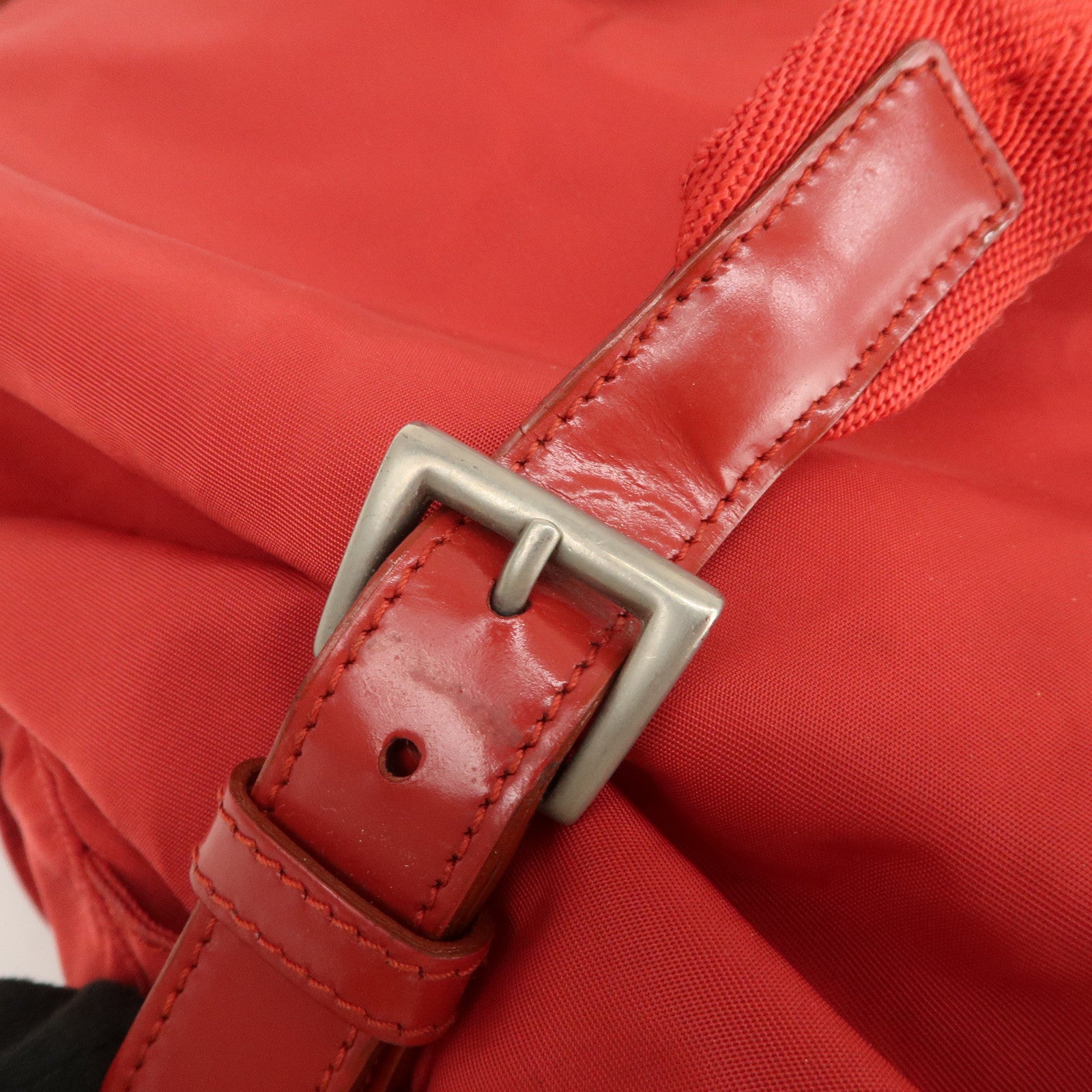 PRADA Triangle Logo Nylon Leather Backpack Rucksack Red