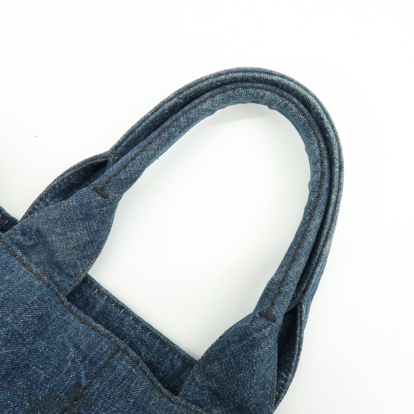 PRADA Canapa Tringle Logo Canvas Denim Tote Hand Bag Blue B1877B