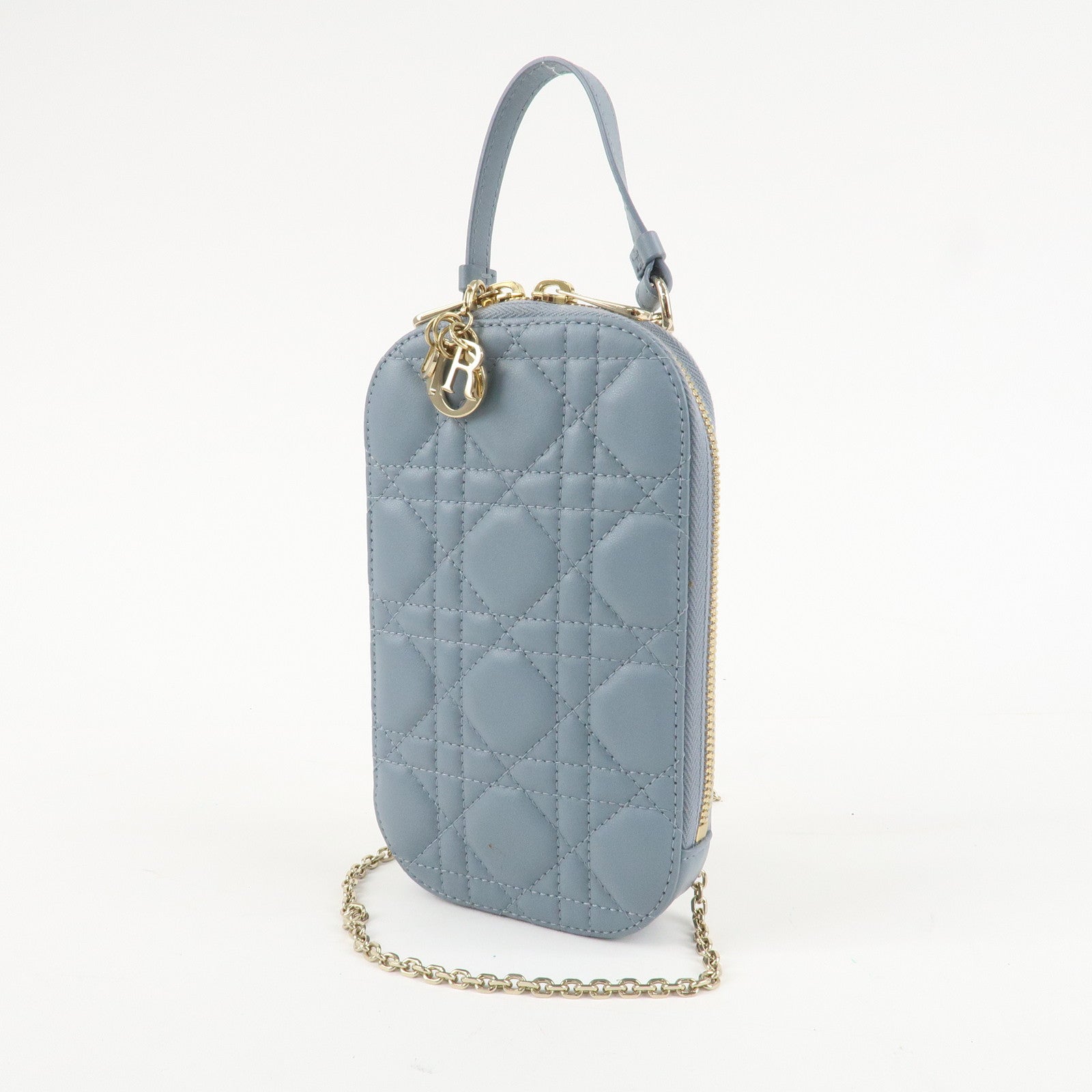 Christian Dior Lady Dior Call'in Dior Canage Lamb Skin Phone Holder Used