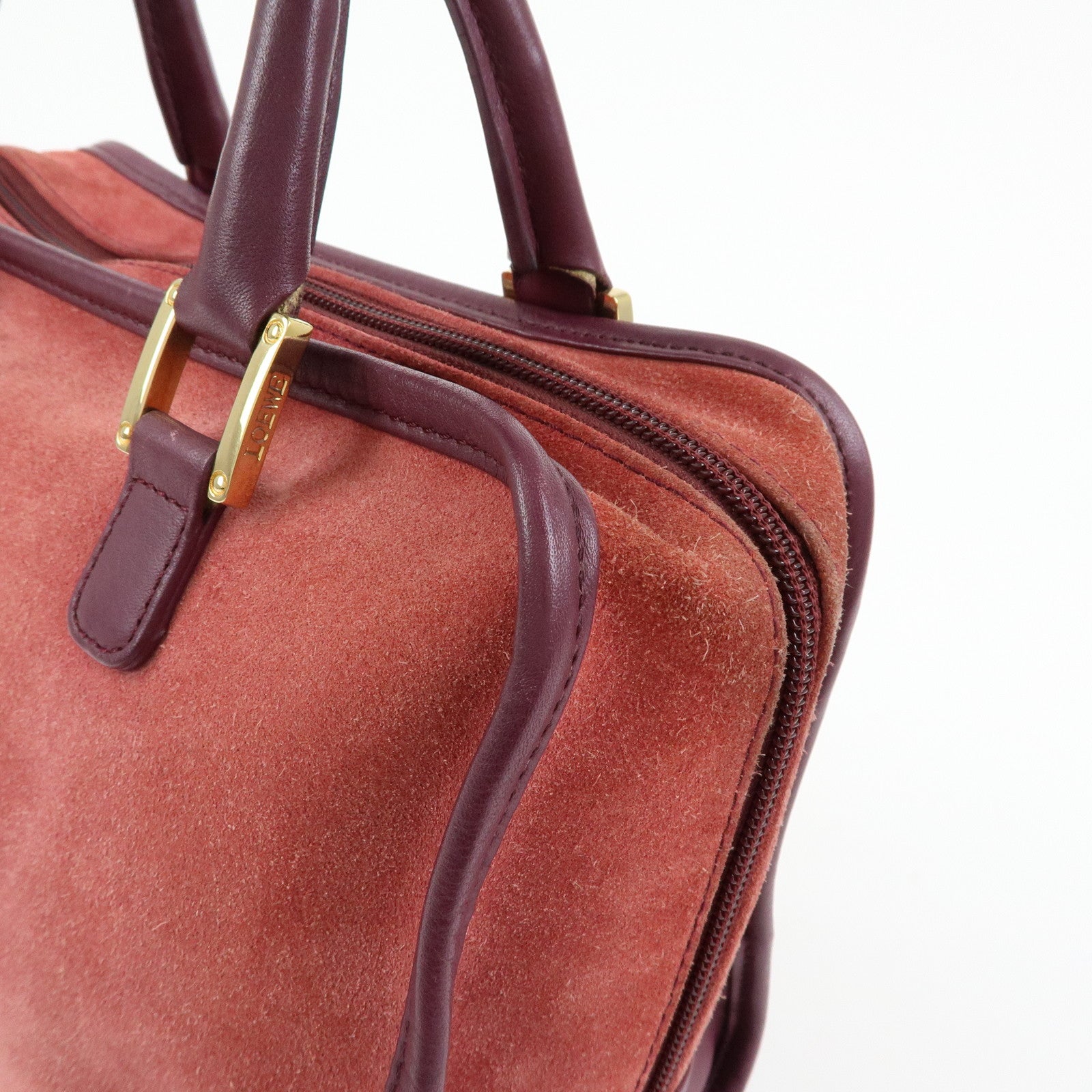 LOEWE Anagram Amazona 28 Suede Leather Hand Bag Red Bordeaux
