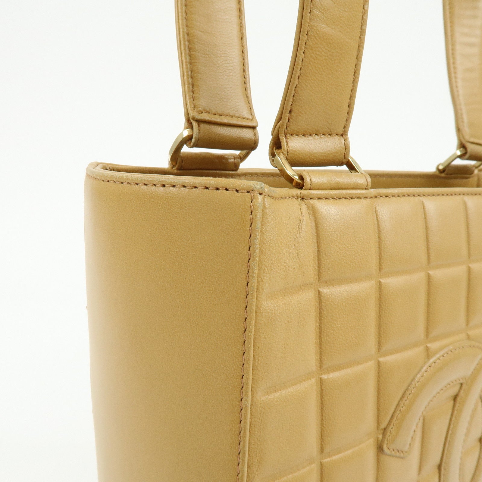 CHANEL Chocolate Bar Lamb Skin Tote Bag Hand Bag Beige A17809