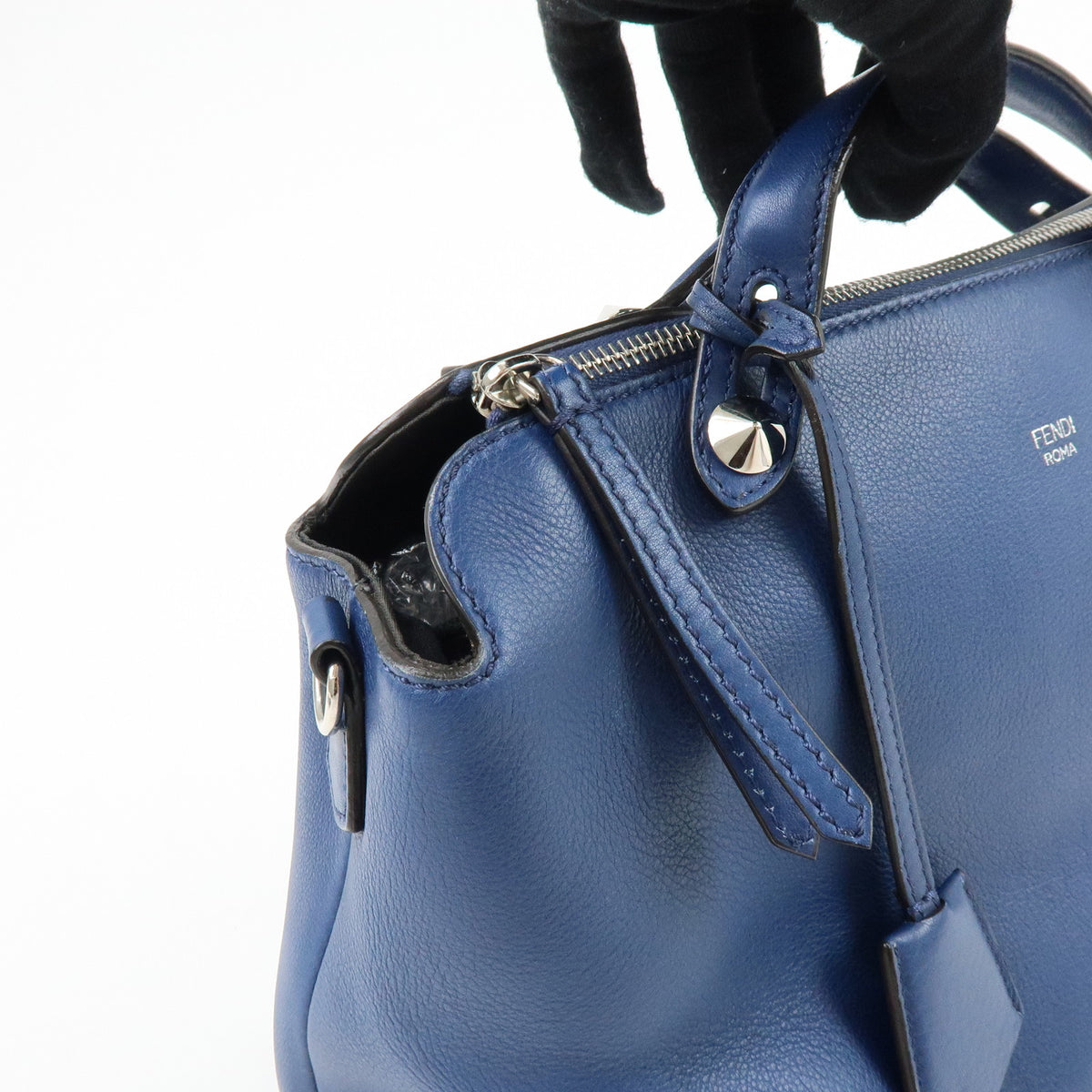 FENDI By The Way Leather 2Way Bag Hand Bag Shoulder Bag Blue 8BL124