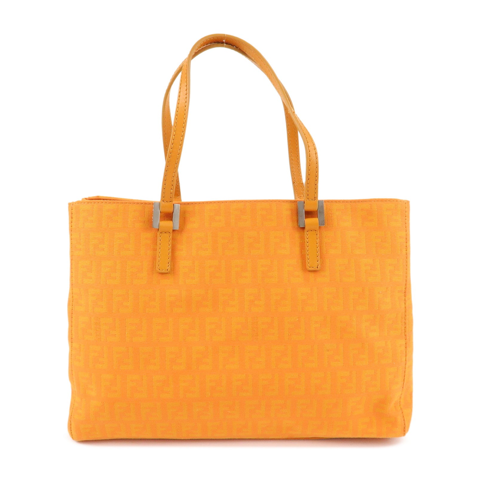 FENDI Zucchino Canvas Leather Hand Bag Tote Bag Orange 8BH072 Used
