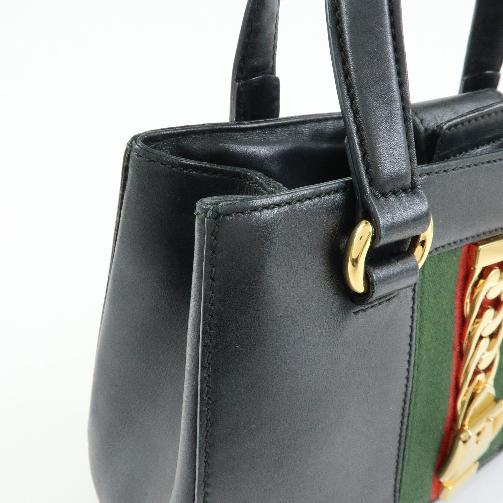 GUCCI Sylvie Sherry Canvas Leather 2Way Shoulder Bag Black 460331