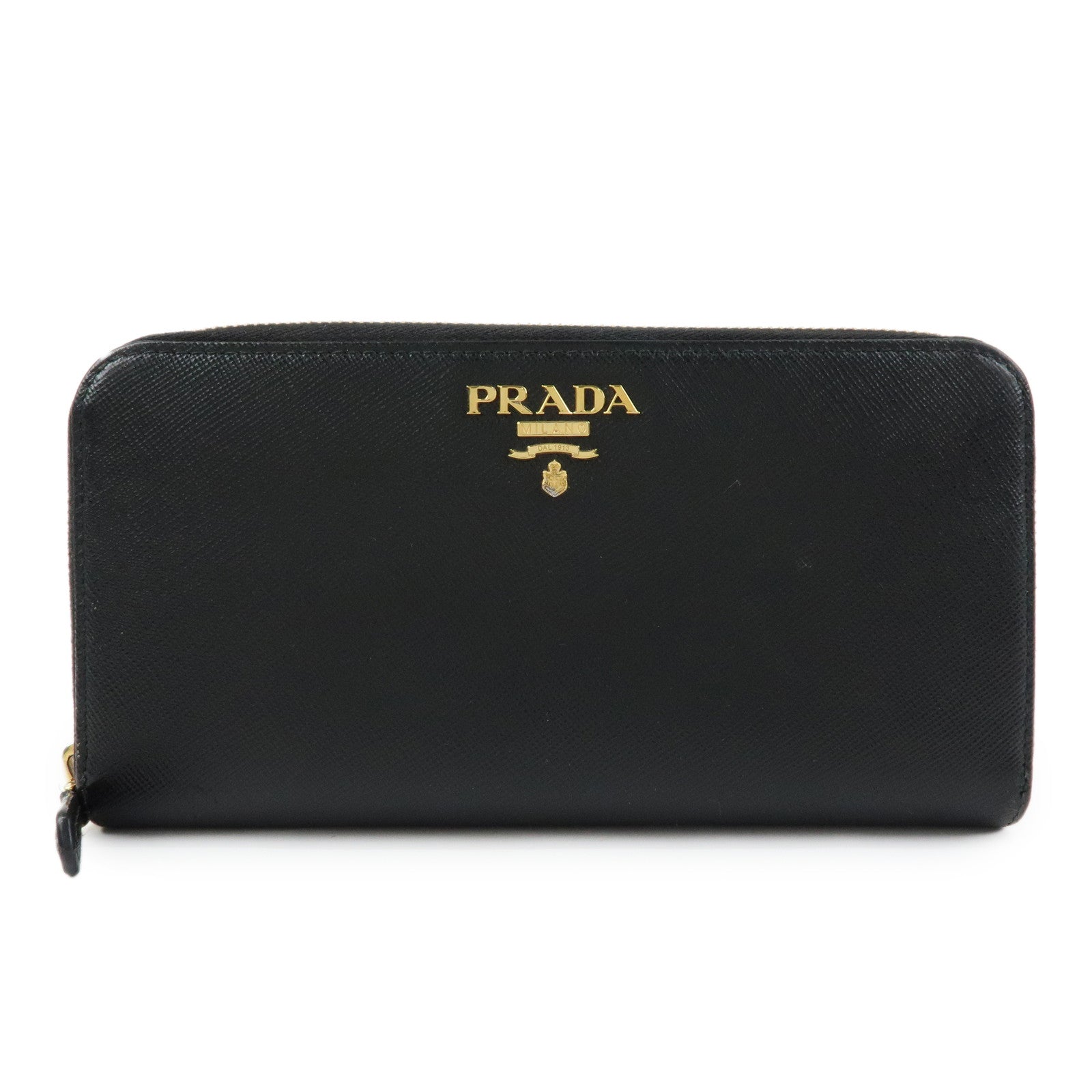PRADA Logo Saffiano Leather Round Zippy Long Wallet Black 1ML506