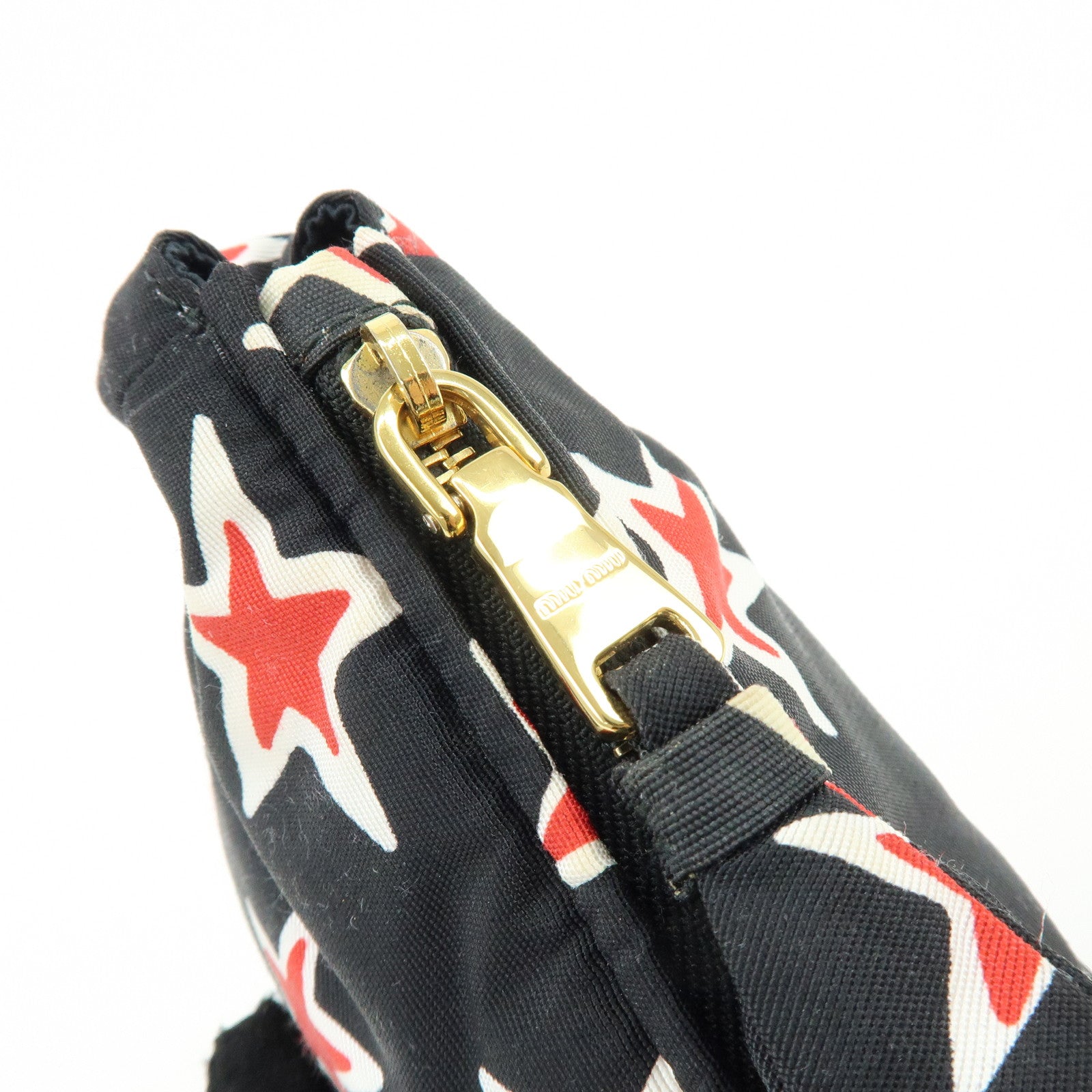 MIU MIU Nylon Clutch Bag Pouch Black Red Star Motif 5NE455