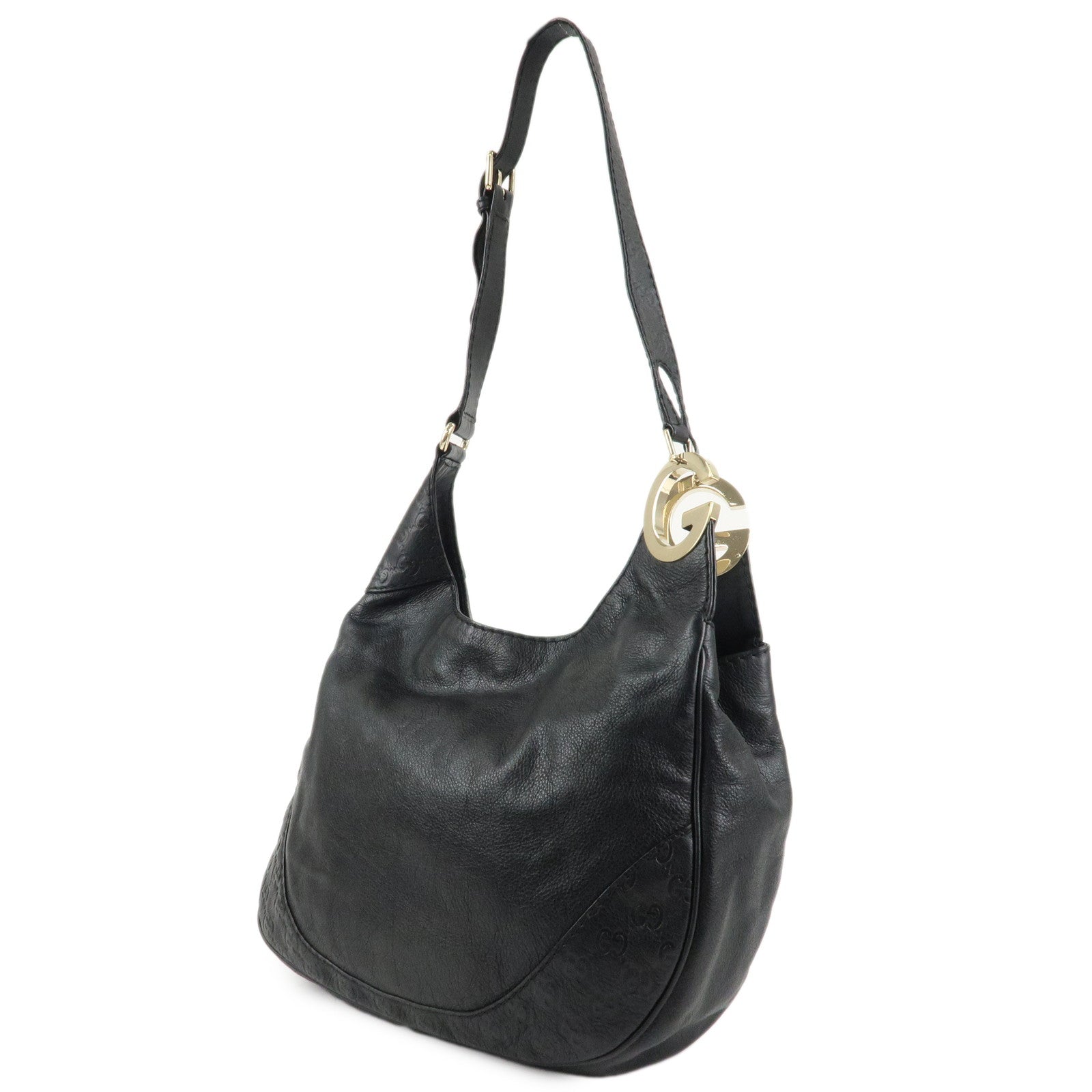 GUCCI Guccissima Leather Shoulder Bag Gold Hardware Black 203503 Used