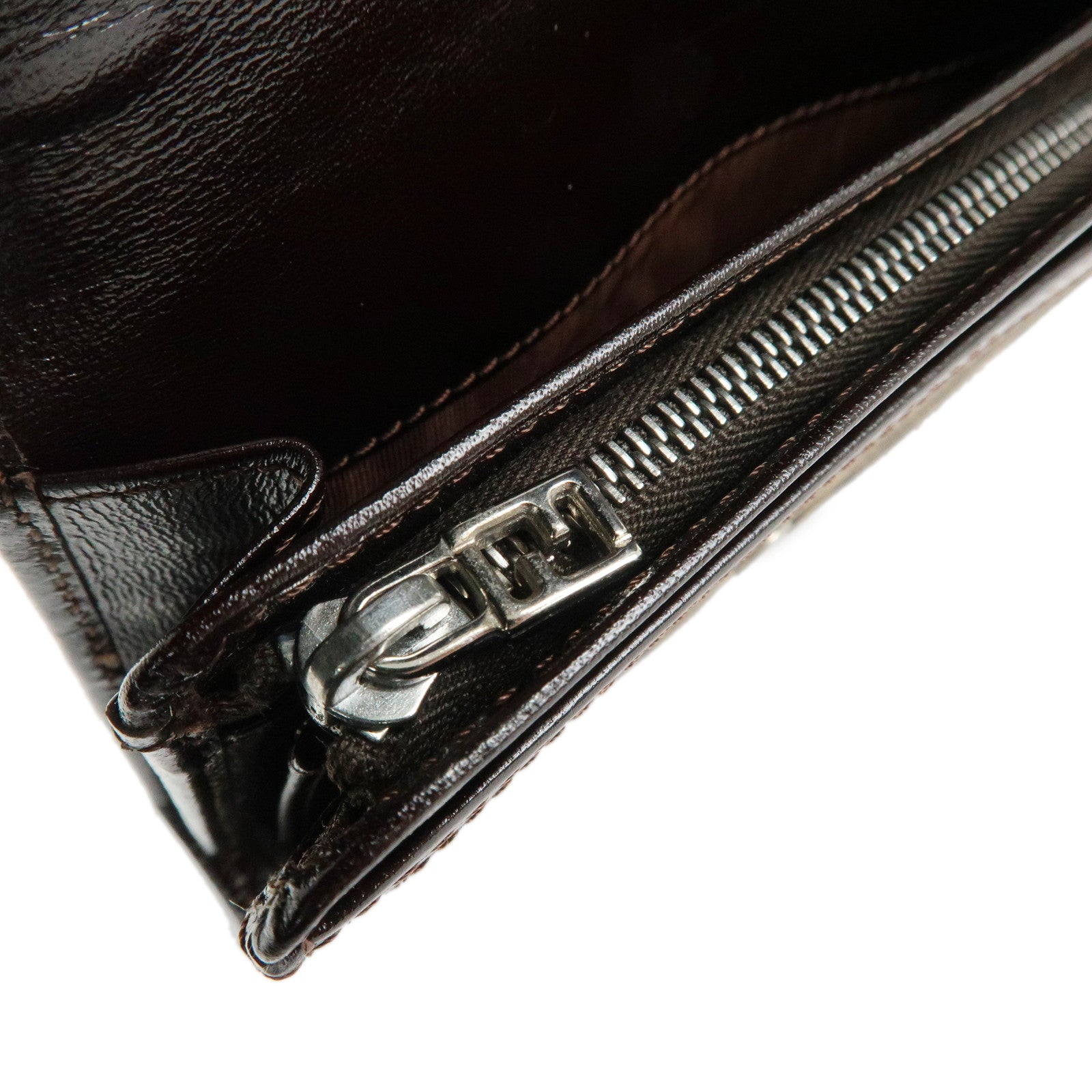 FENDI Zucca Canvas Leather Tri-fold Wallet Brown Black 31052