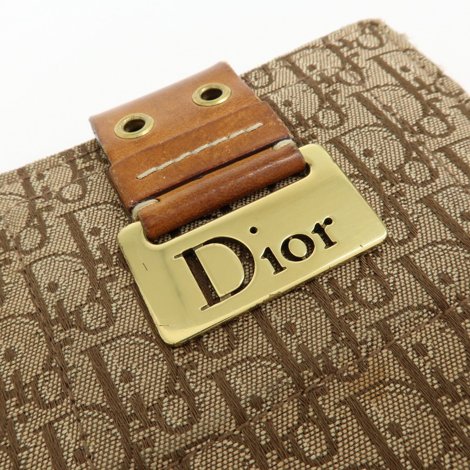 Christian Dior Trotter Canvas Leather Bi-fold Compact Wallet Beige