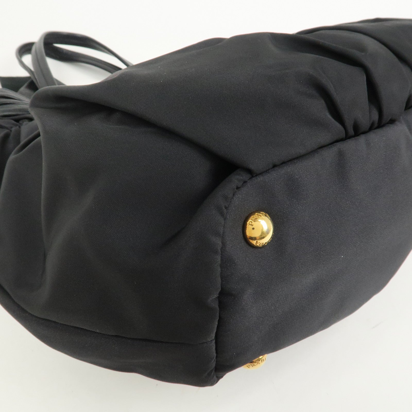 PRADA Logo Nylon Nappa Leather Shoulder Bag Black Green BR4230