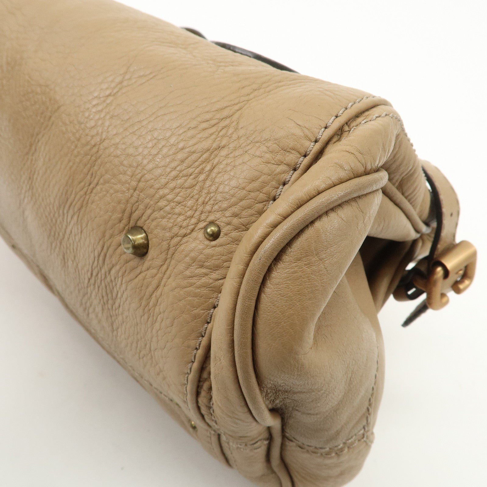 Chloe Paddington Leather Hand Bag Shoulder Bag Medium Beige Used