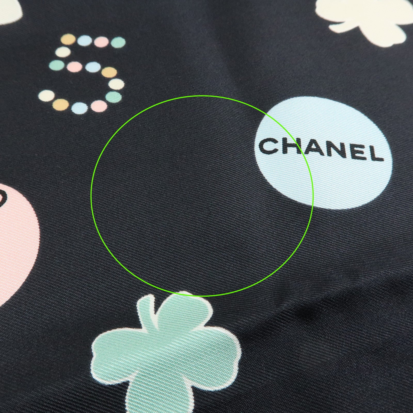 CHANEL No.5 Silk 100% Scarf Black Multicolor