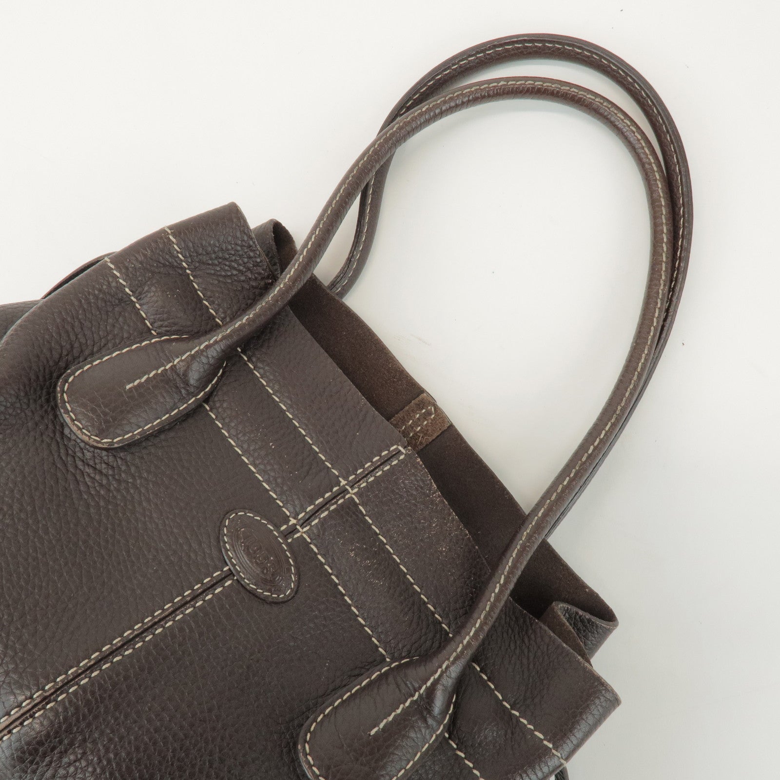 TOD'S Leather Shoulder Bag Hand Bag Dark Brown