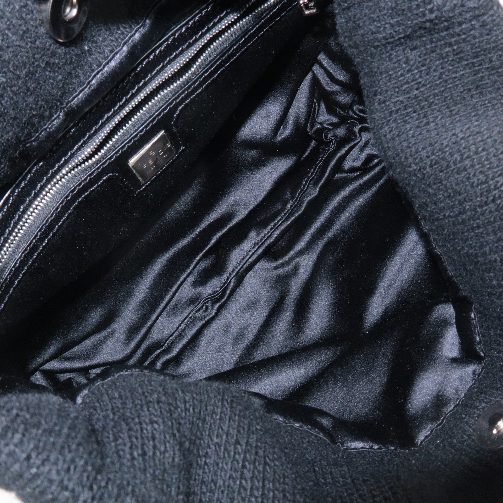 FENDI Wool Leather Tote Bag Shoulder Bag Black 26633 Used