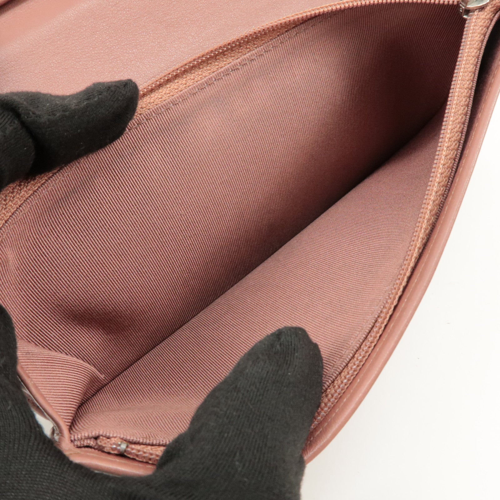 CHANEL Matelasse Patent Leather Long Wallet Silver HDW Brown Used