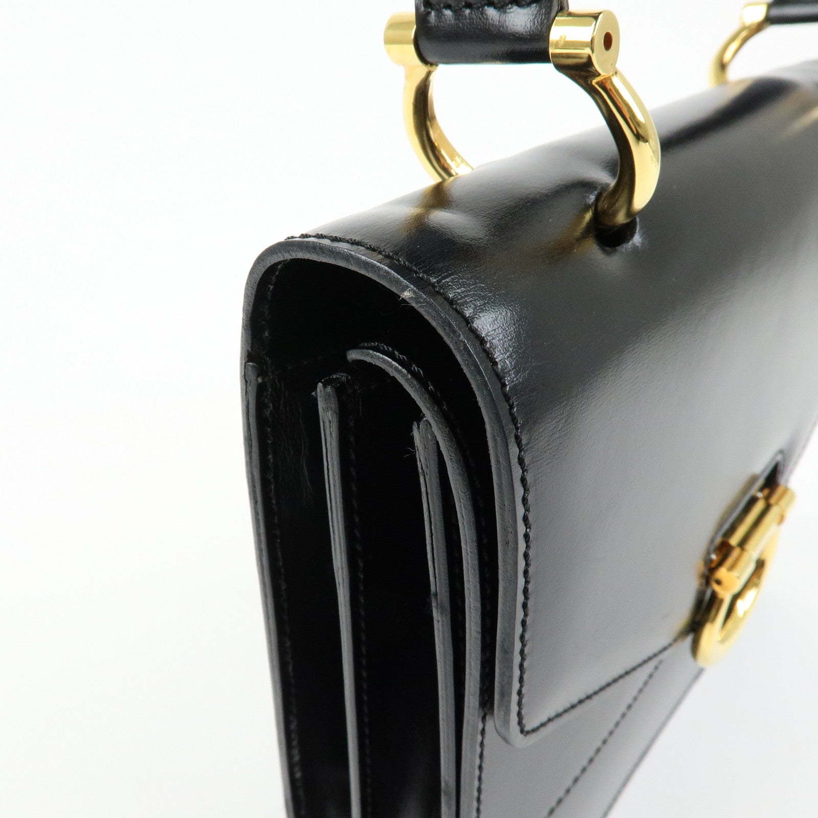CELINE Leather Double Flap Hand Bag Black