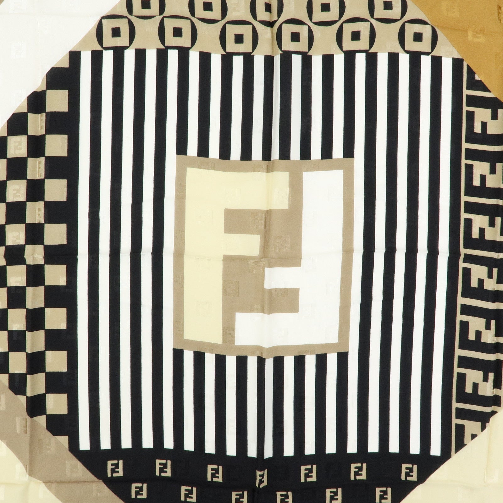 FENDI Zucca Silk 100% Scarf Black Beige Brown