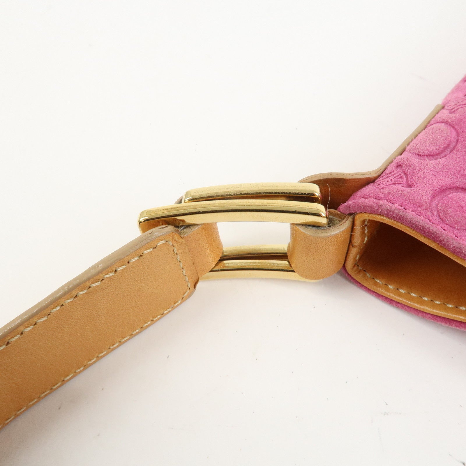 CELINE C Macadam Suede Leather Shoulder Bag Pink Light Brown