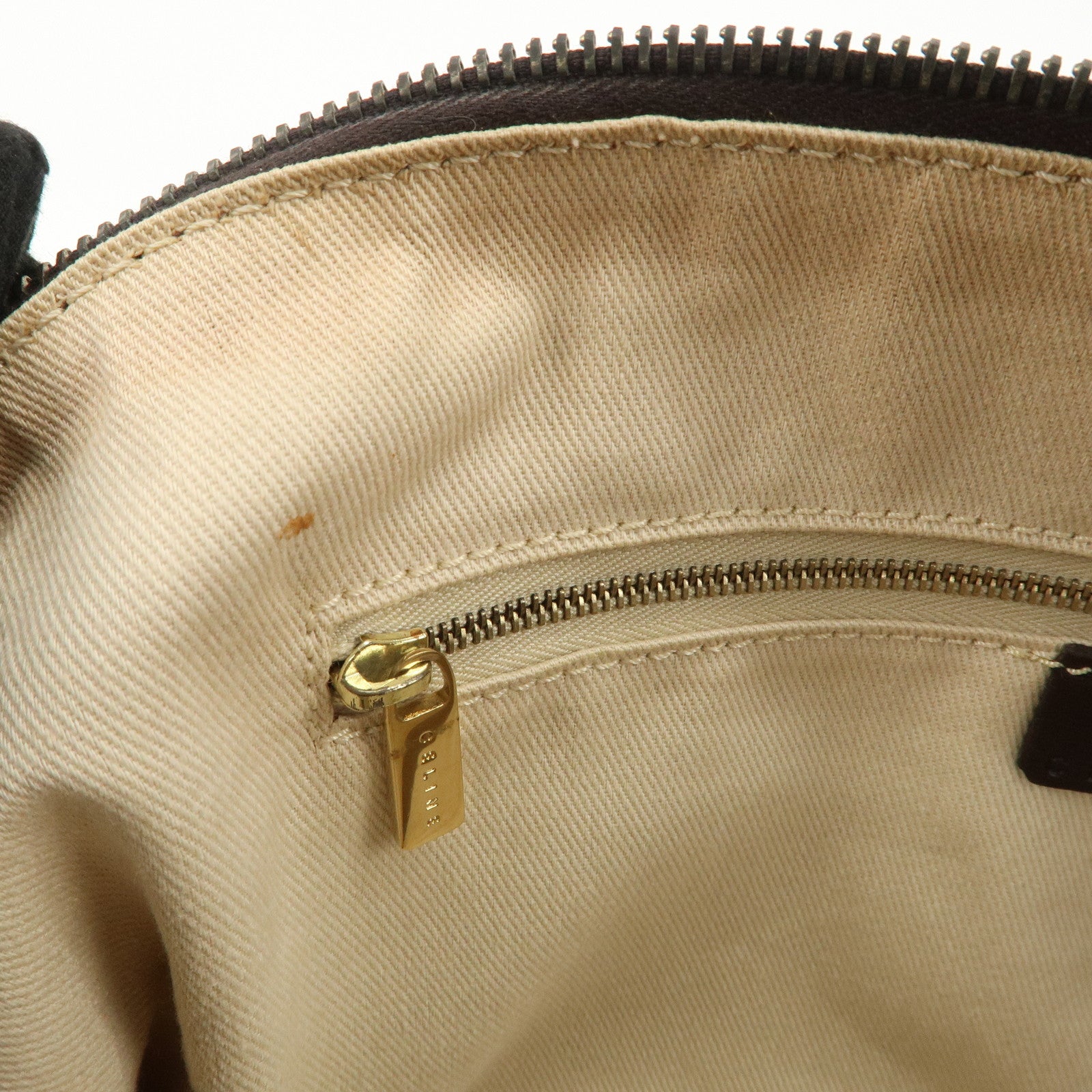 CELINE Macadam PVC Leather Mini Boston Bag Dark Brown White