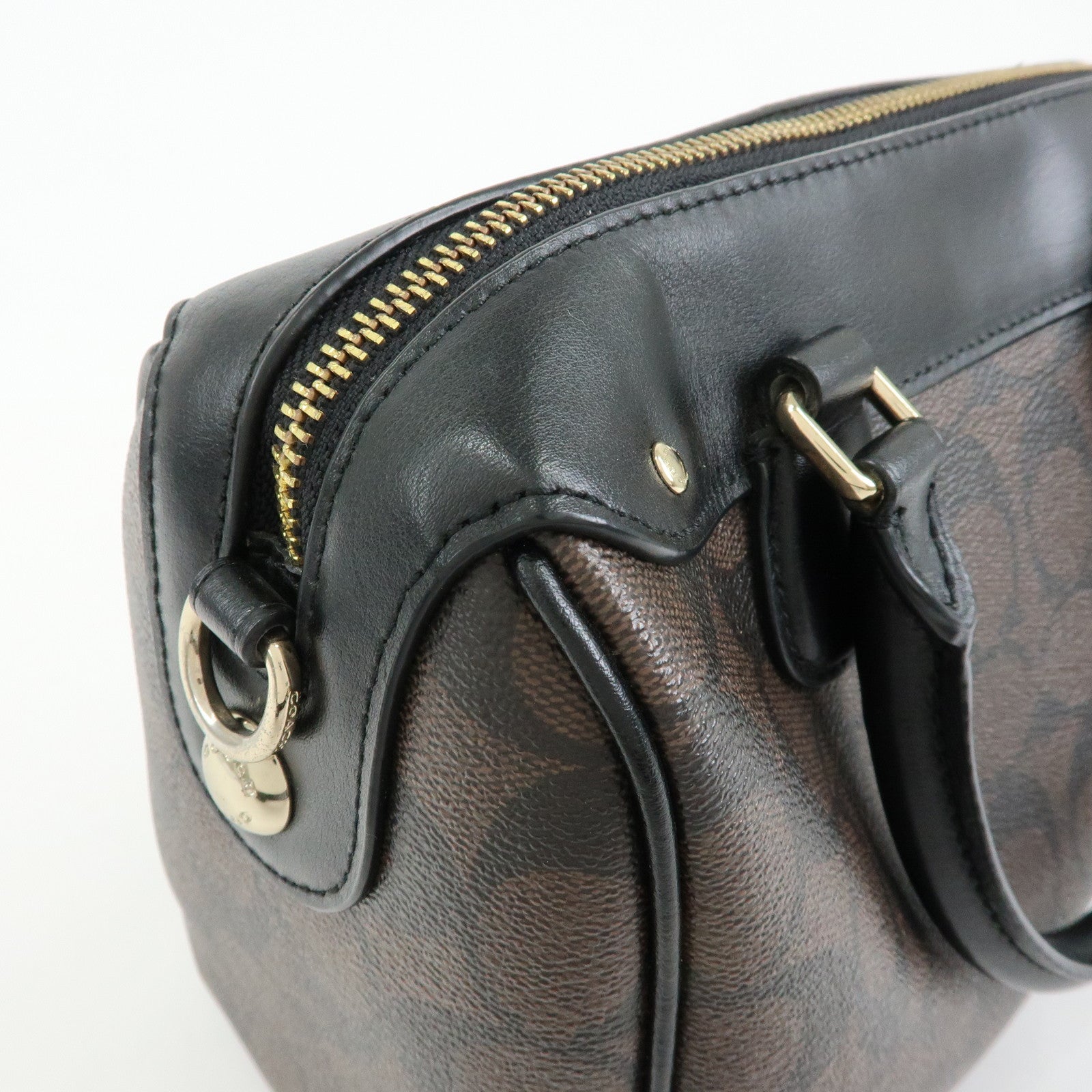 COACH Signature PVC Leather 2Way Shoulder Bag Hand Bag Dark Brown
