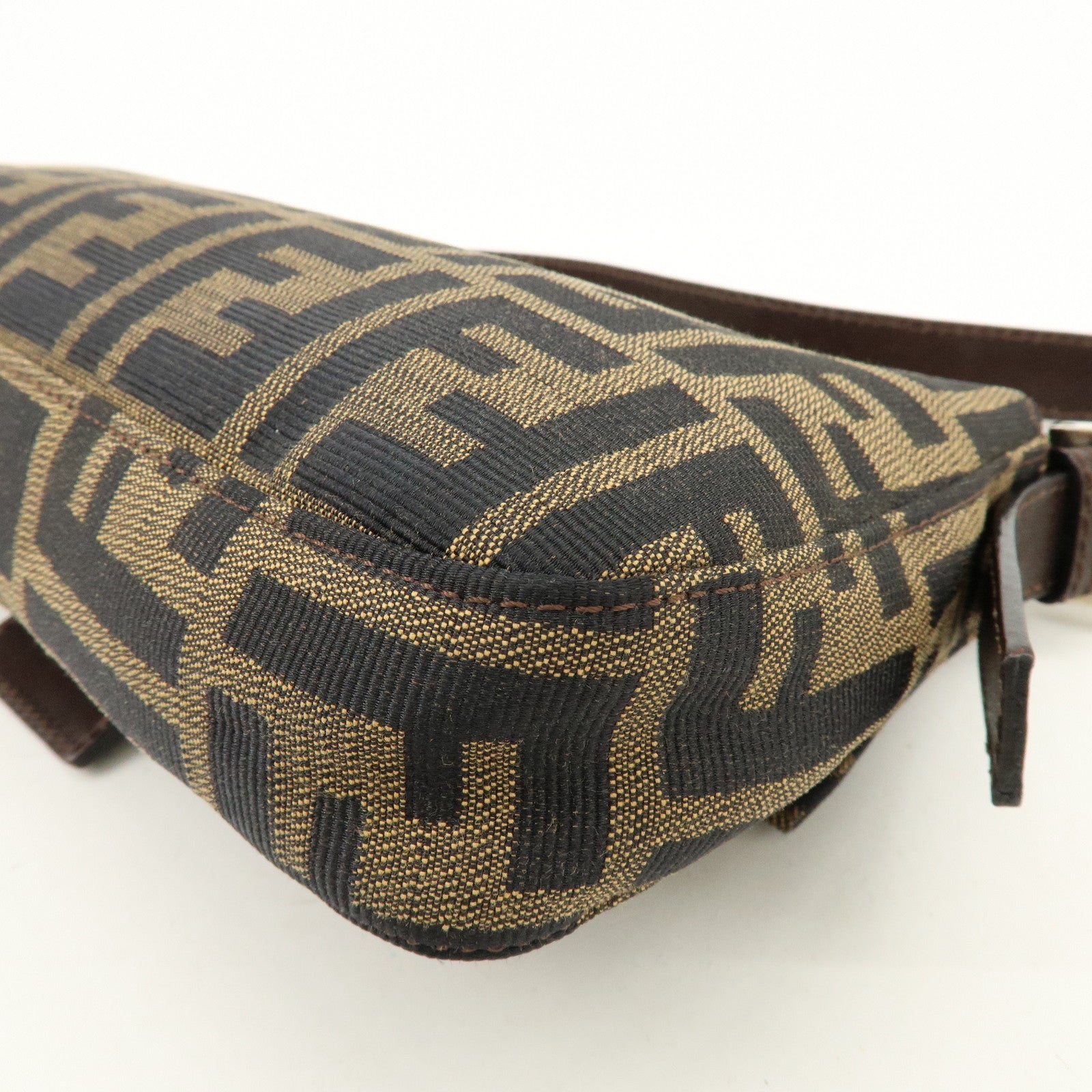 FENDI Mamma Baguette Zucca Canvas Leather Shoulder Bag Brown 8BR000