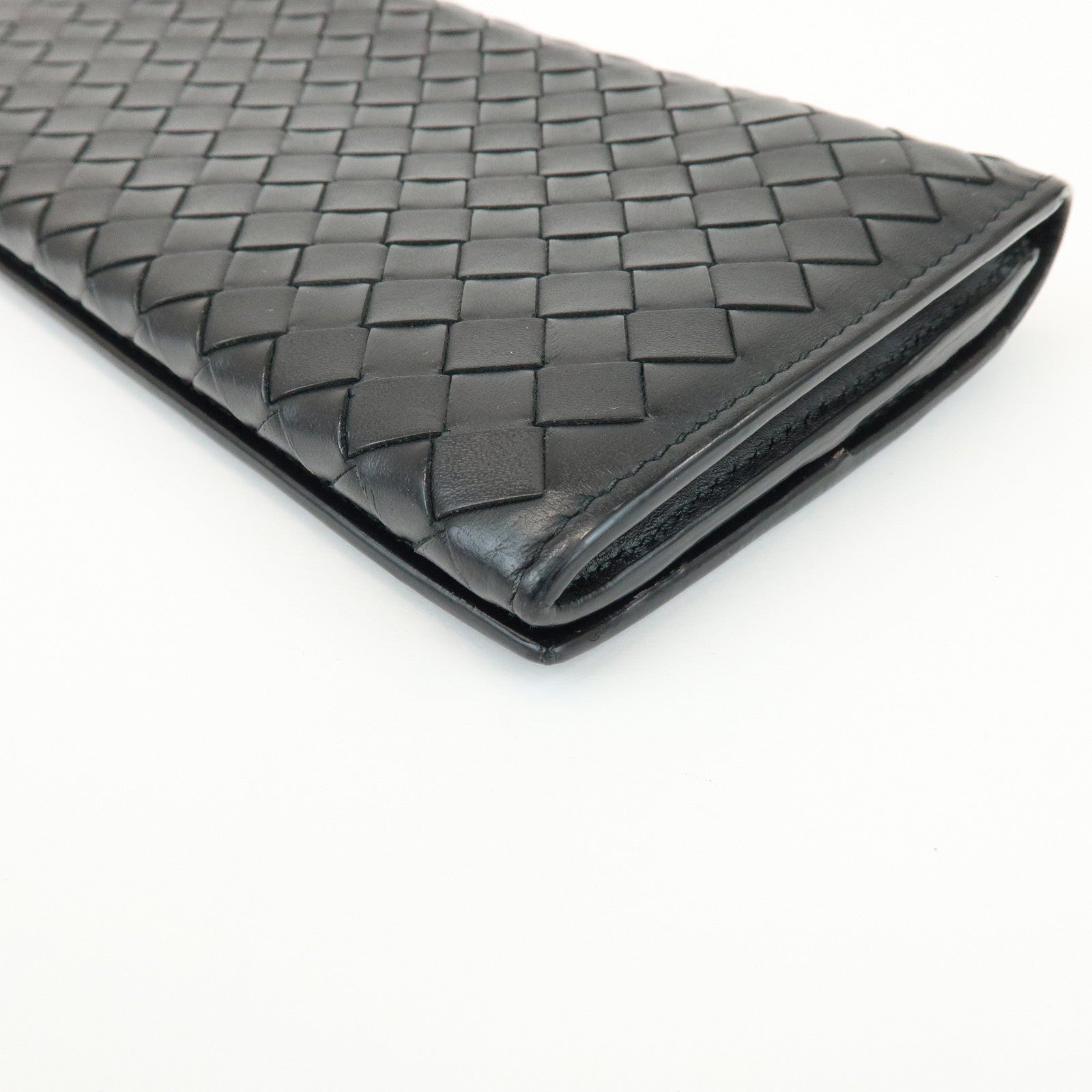 BOTTEGA VENETA Intrecciato Leather Long Wallet Black