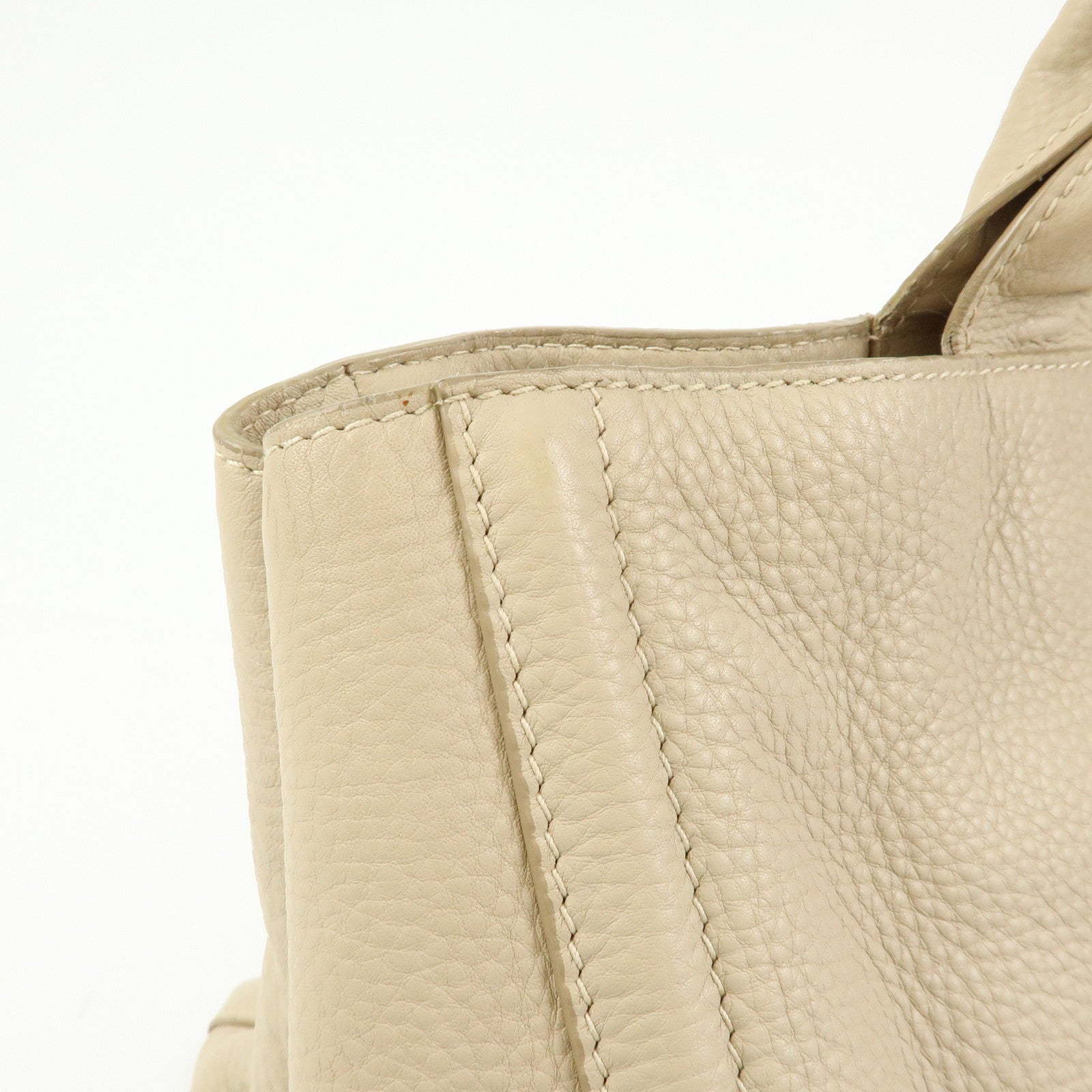 PRADA Triangle Logo Canapa Vittello Daino Leather Hand Bag Beige