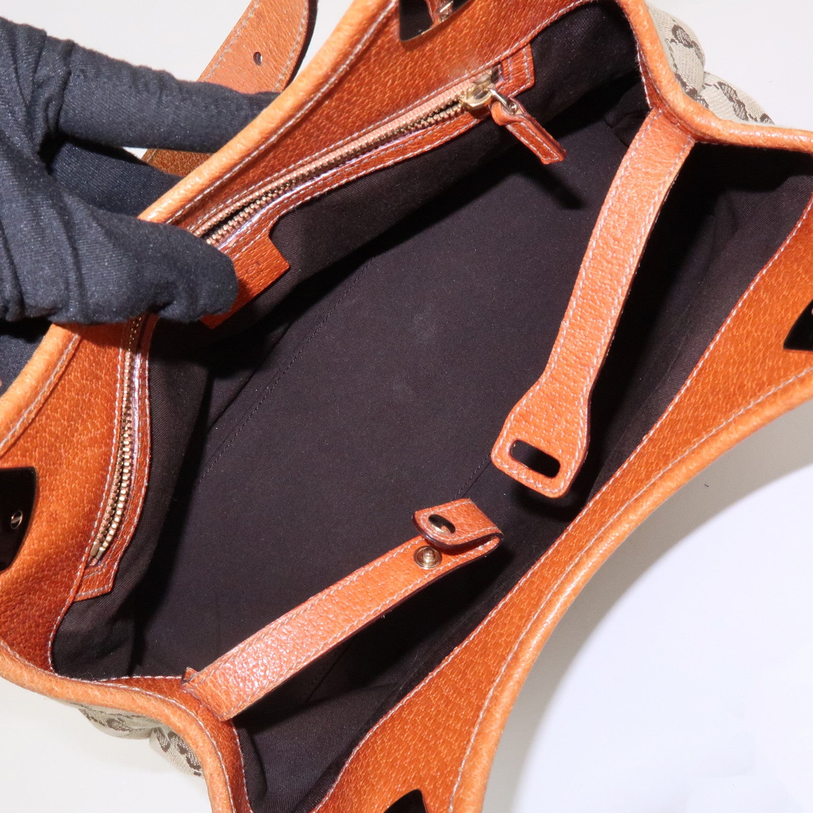 GUCCI GG Monogram Canvas Leather Shoulder Bag Brown 145761