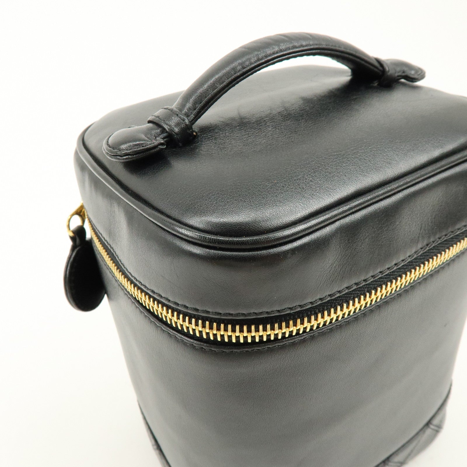 CHANEL COCO Mark Lamb Skin Vanity Bag Hand Bag Black A01998