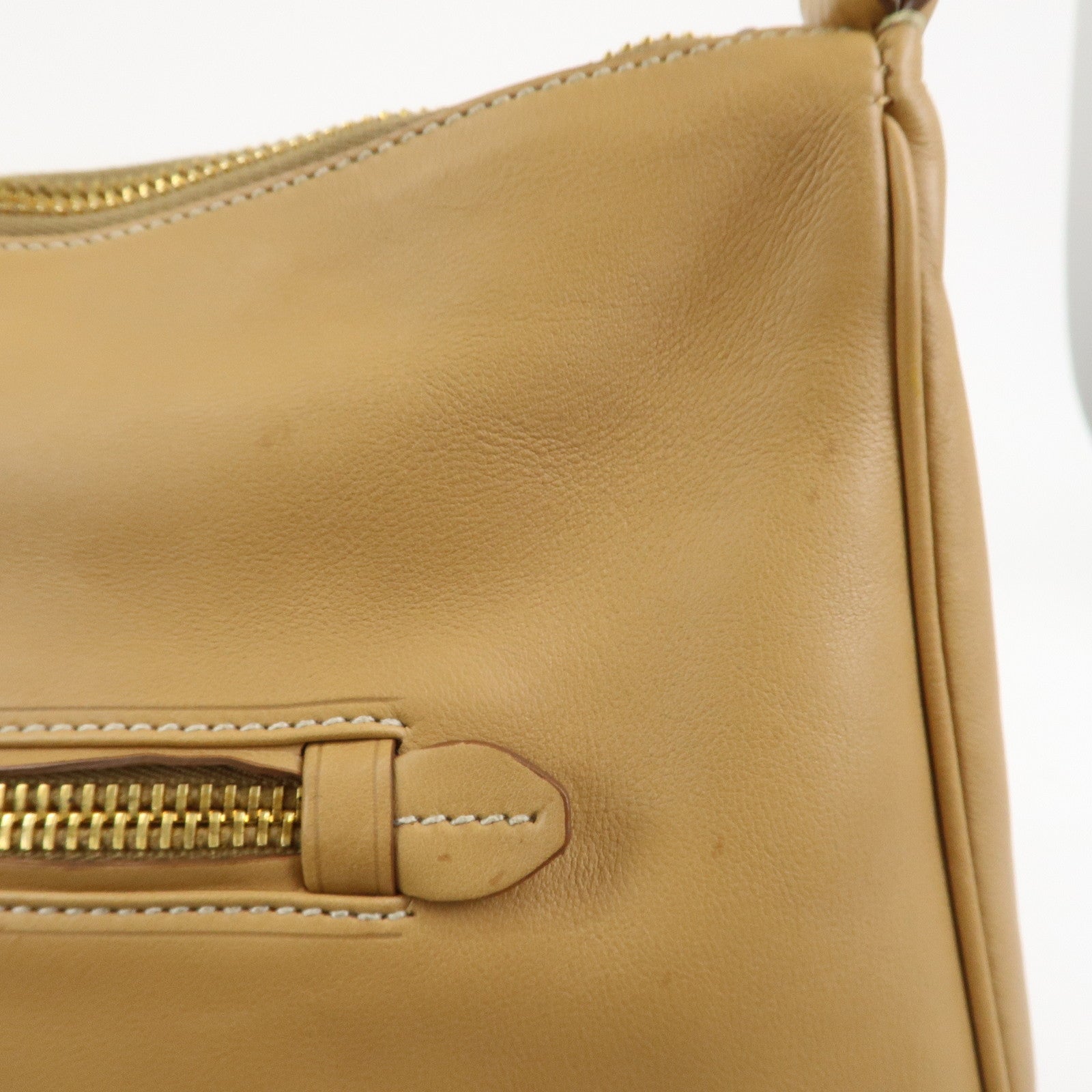 PRADA Triangle Logo Leather Shoulder Bag Hand Bag Camel