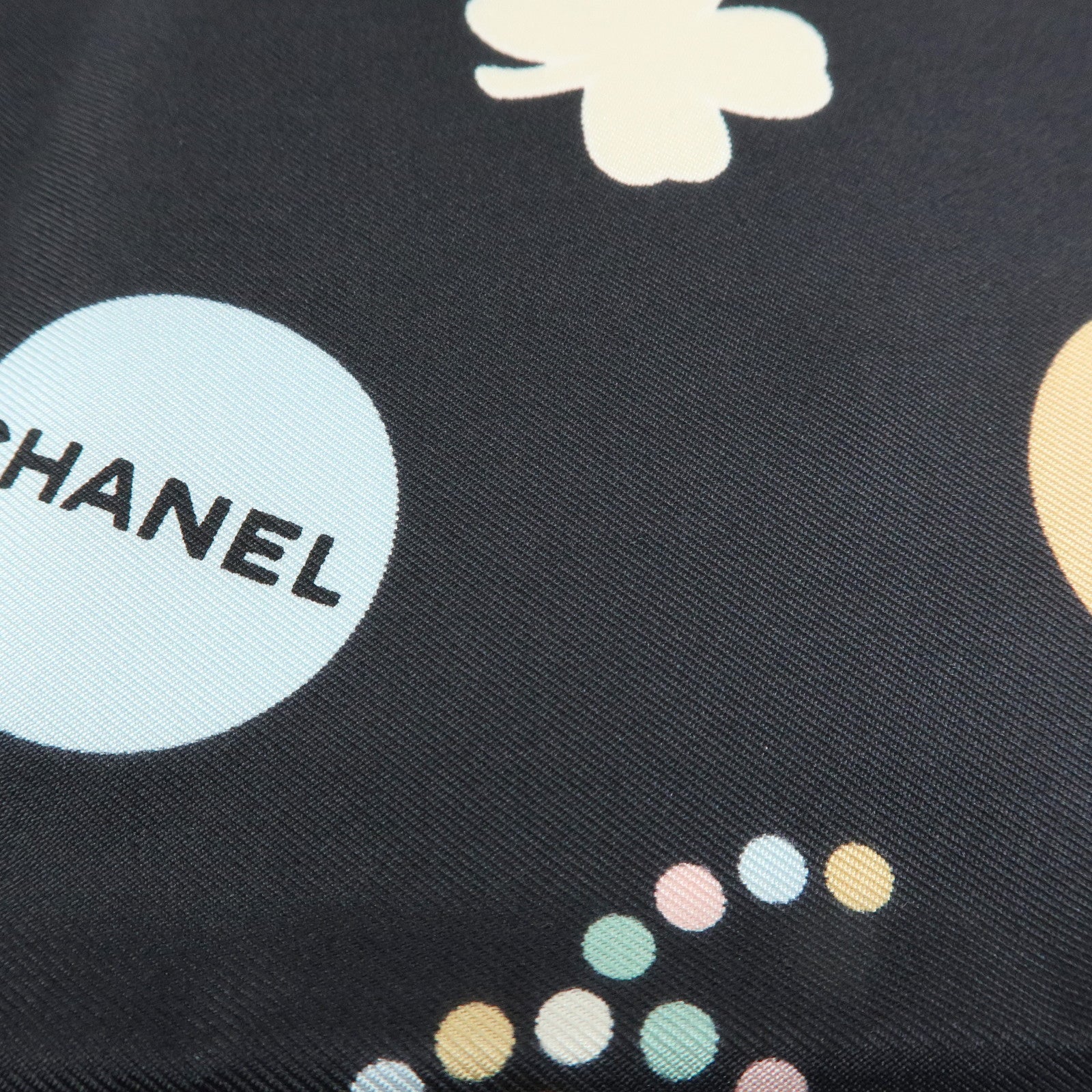 CHANEL No.5 Silk 100% Scarf Black Multicolor