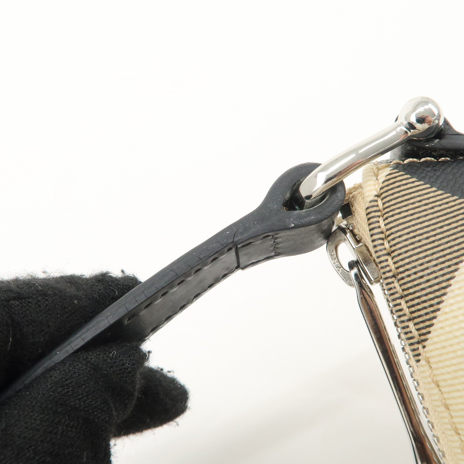 BURBERRY Leather PVC Boat Bag Hand Bag Shoulder Bag Nova Plaid Black Used