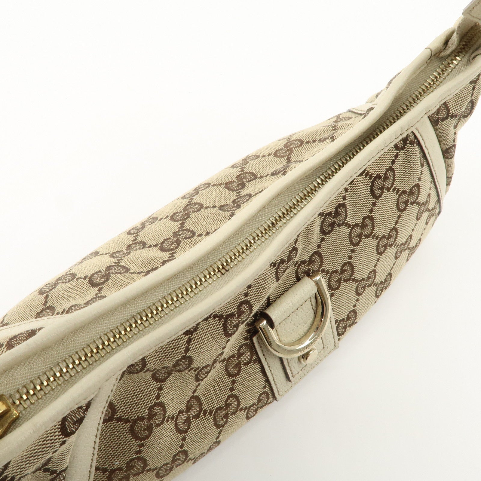 GUCCI Abbey GG Canvas Leather Shoulder Bag Beige Ivory Gold HDW 130939 Used