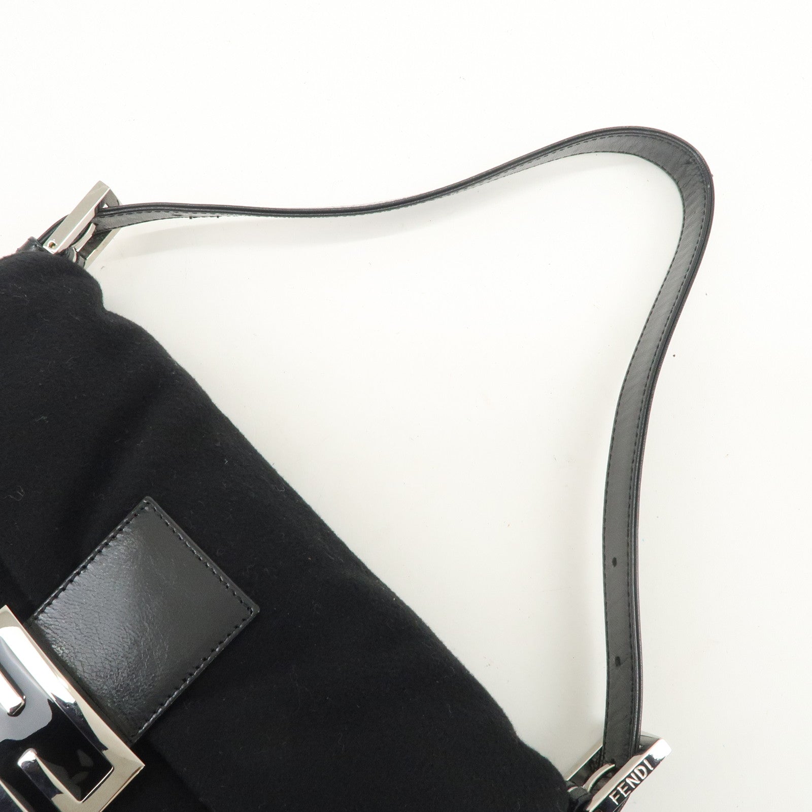 FENDI Mamma Baguette Wool Leather Shoulder Bag Hand Bag Black 26424