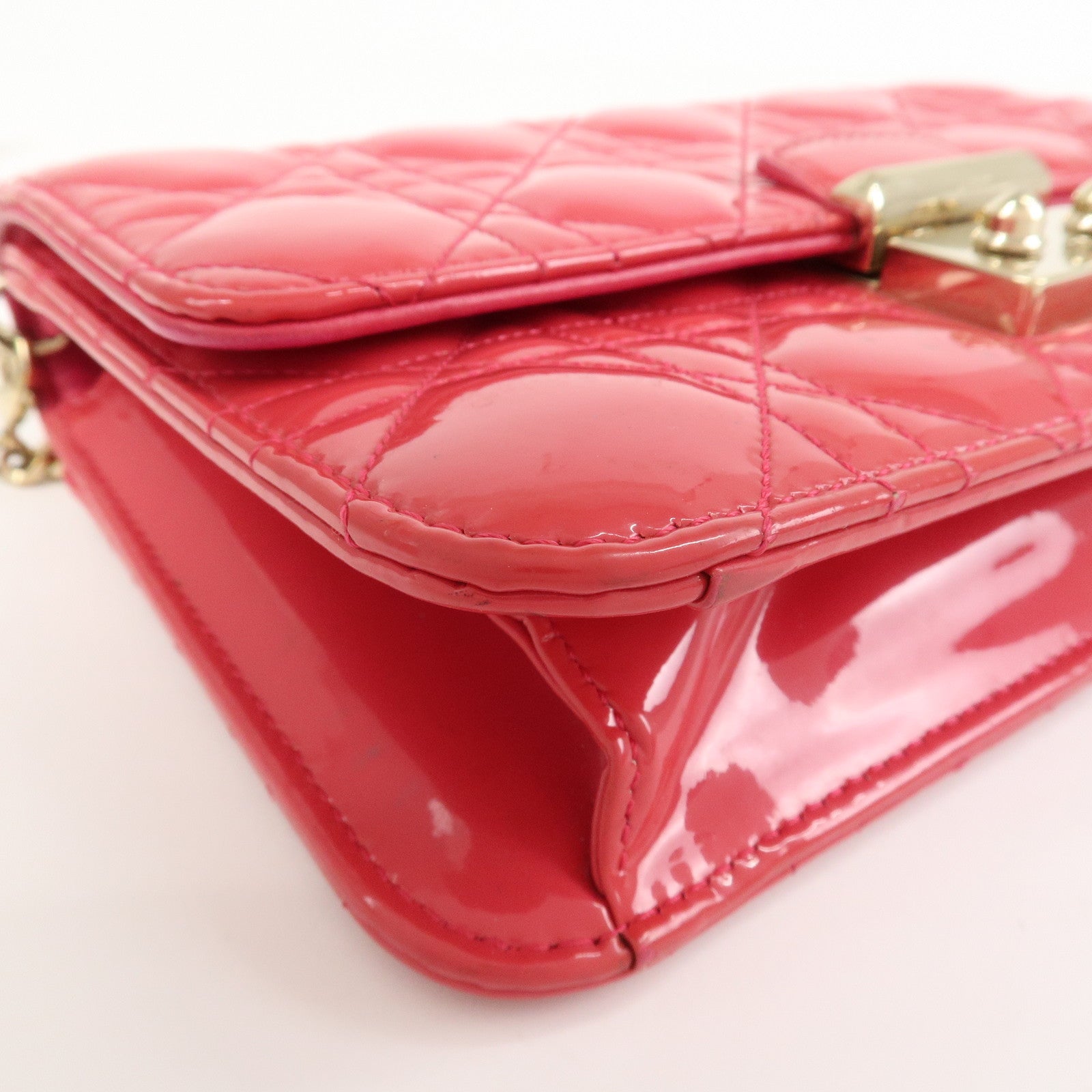Christian Dior Cannage New Lock Patent Leather Chain Shoulder Bag