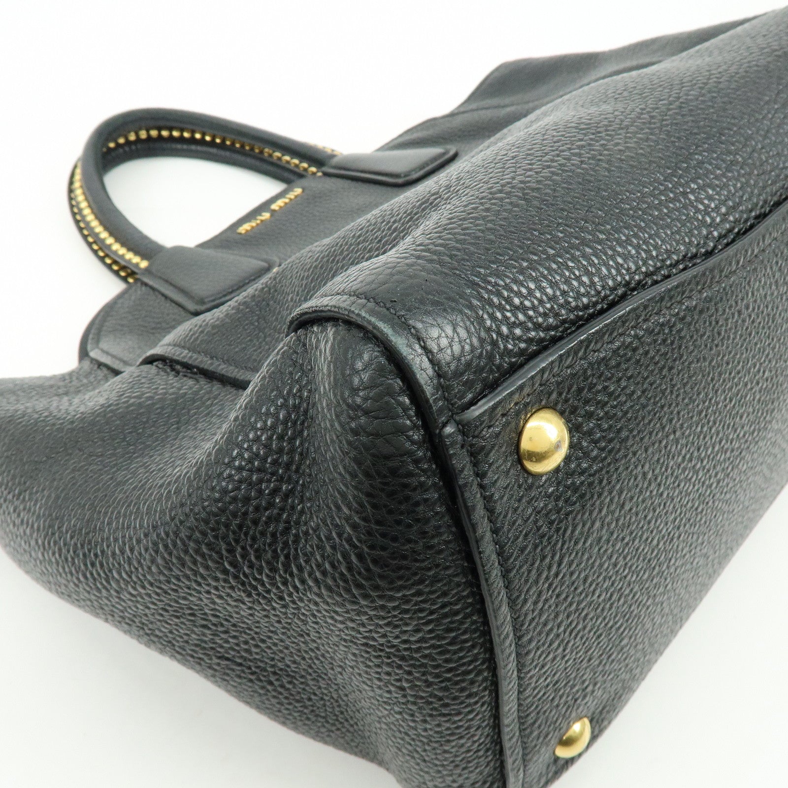 MIU MIU Logo Leather 2Way Bag Hand Bag Shoulder Bag Studs Black