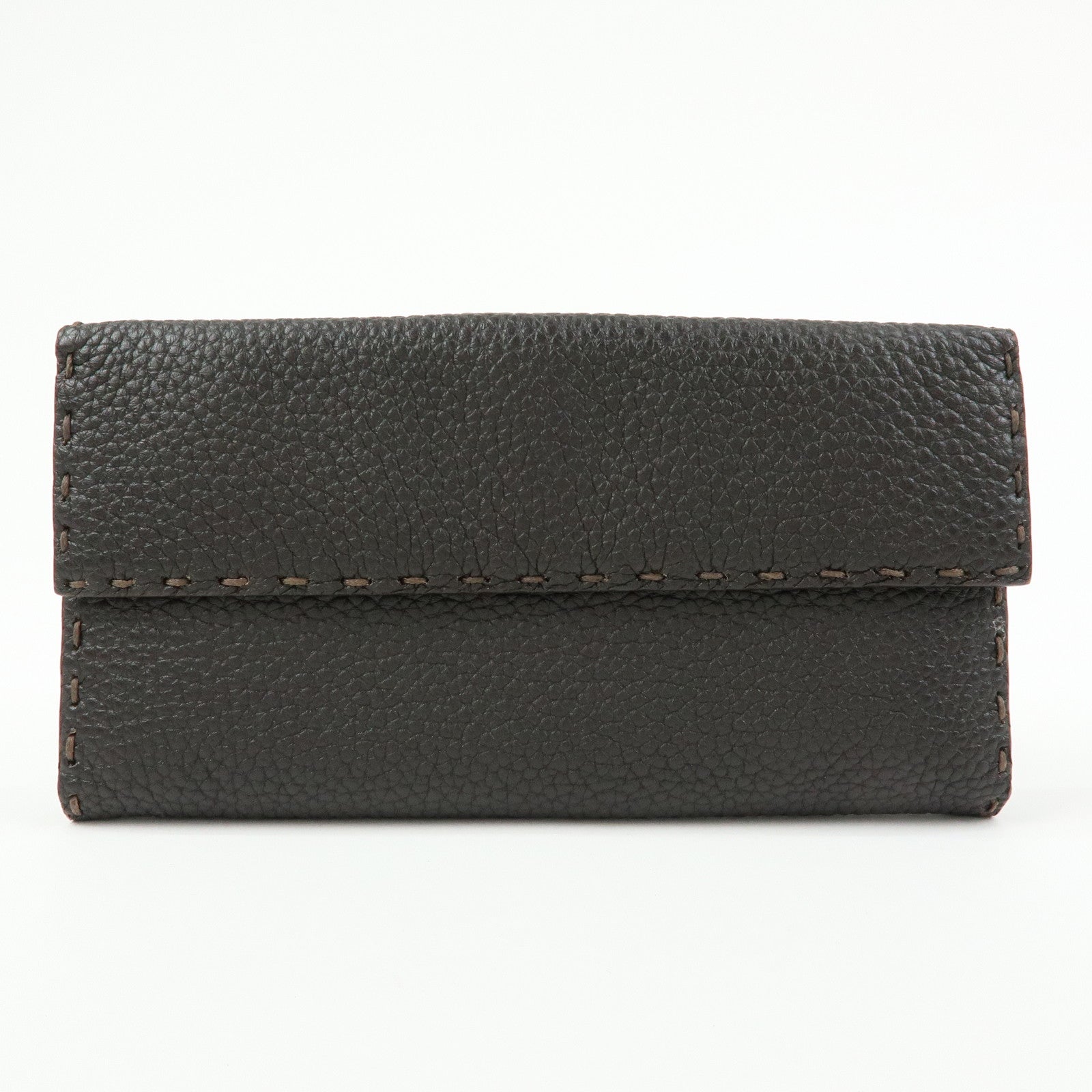 FENDI Selleria Leather Long Flap Wallet Dark Brown 8M0144