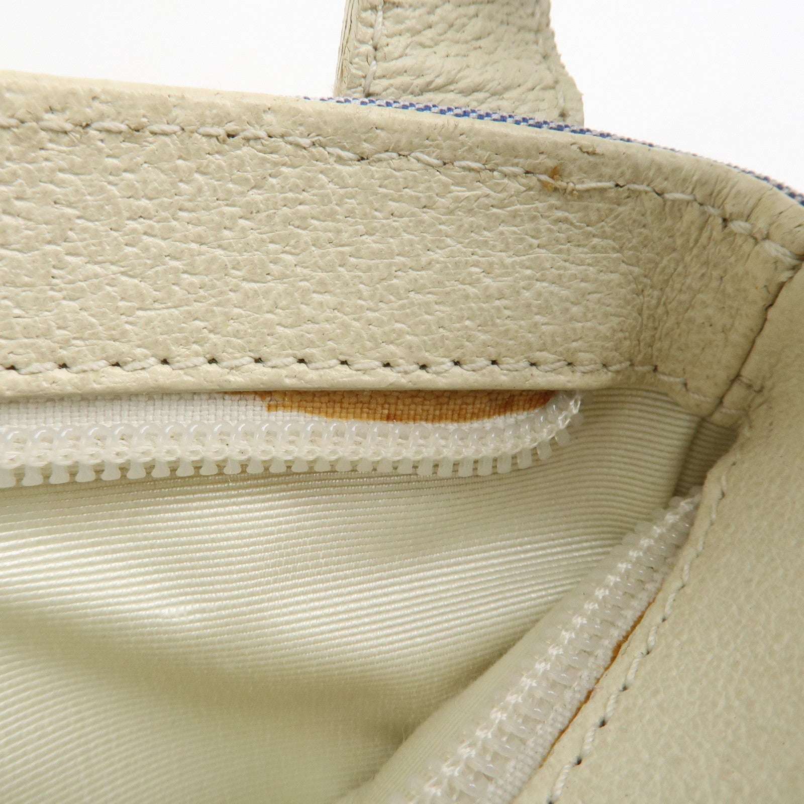 BVLGARI Logo Mania Leather Canvas Shoulder Bag Ivory Light Blue Used