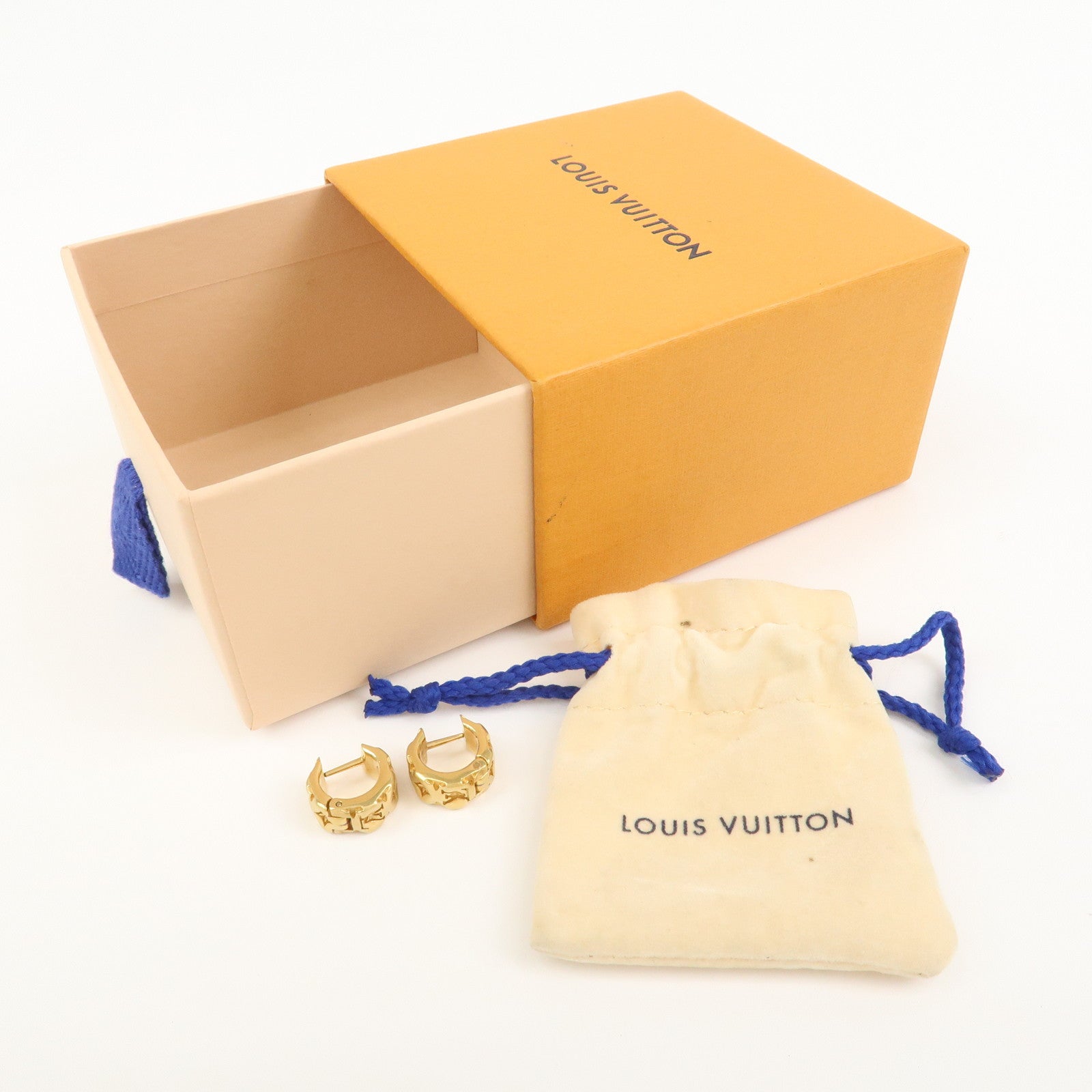 Louis Vuitton LV Logo Metal Earrings Gold M00812