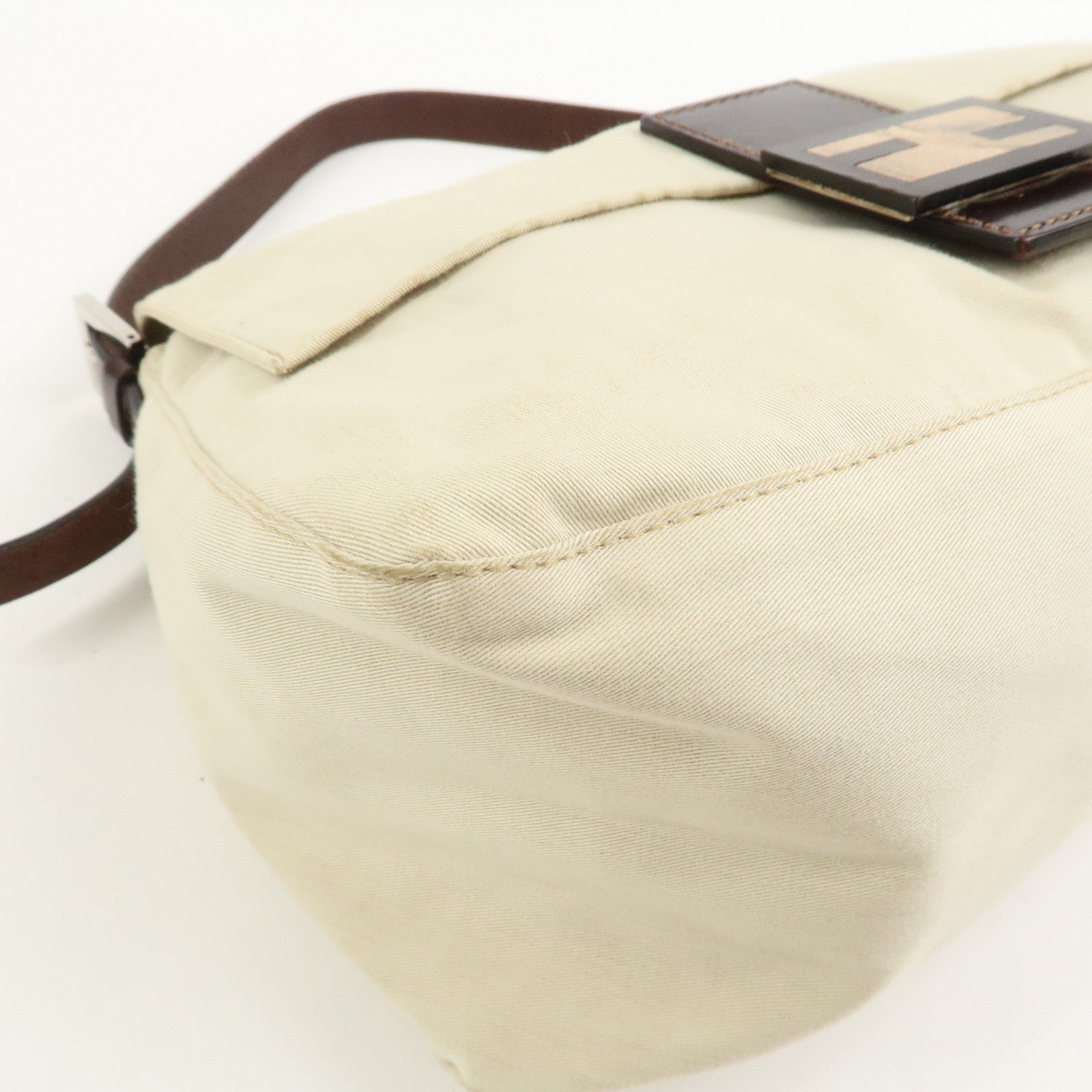 FENDI Mamma Baguette Canvas Leather Shoulder Bag Ivory Brown 26325