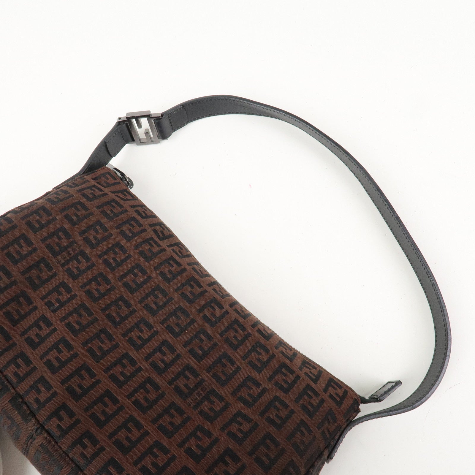 FENDI Zucchino Canvas Leather Shoulder Bag Hand Bag Brown 8BR444