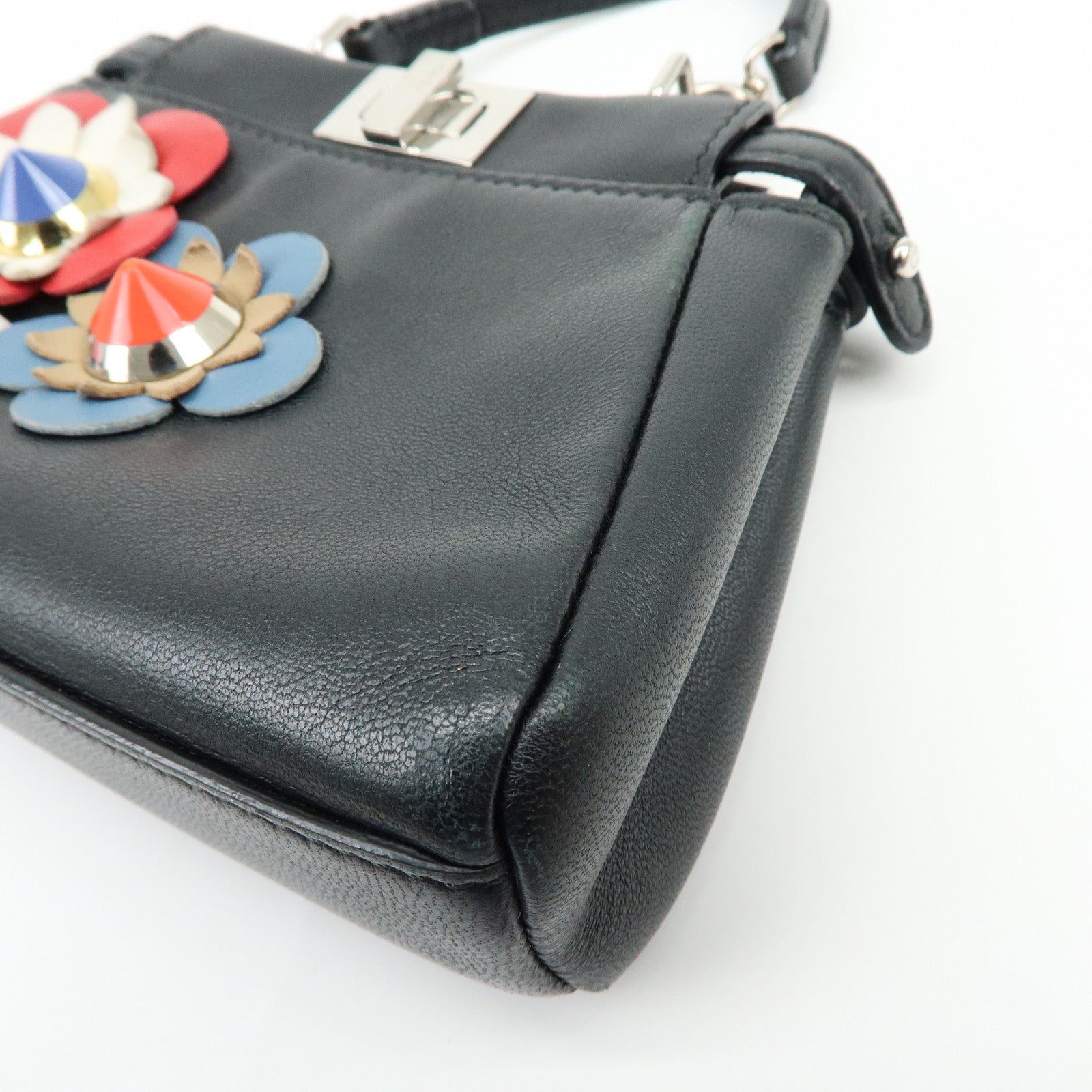 FENDI Micro Peekaboo Leather Flower Motif 2Way Shoulder Bag 8M0355