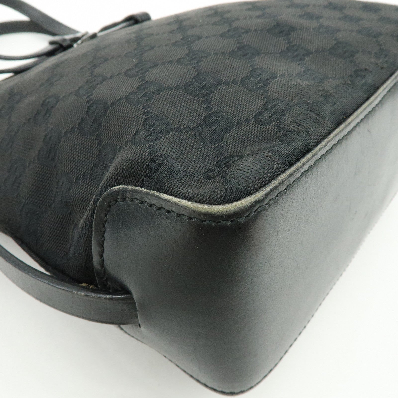 GUCCI GG Monogram Canvas Leather Tote Bag Hand Bag Black 107757