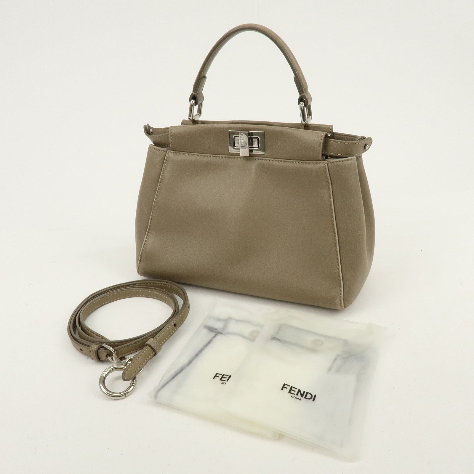 FENDI Mini Peekaboo 2Way Shoulder Bag Hand Bag Brown 8BN244